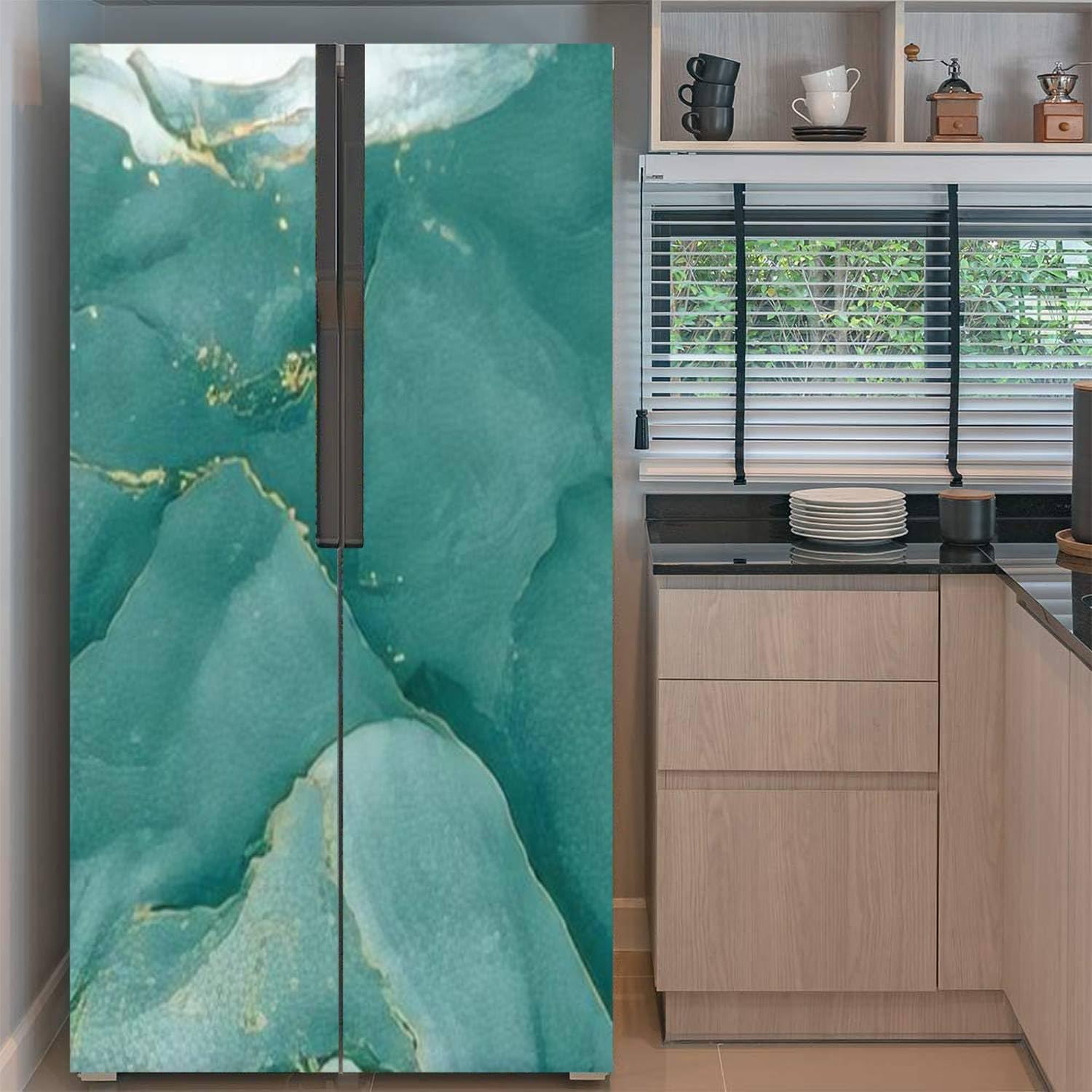 Juego de envoltorios de vinilo autoadhesivos para refrigerador, tiras de hielo de malaquita, agua, alcohol, tinta, mural de puerta, adhesivo