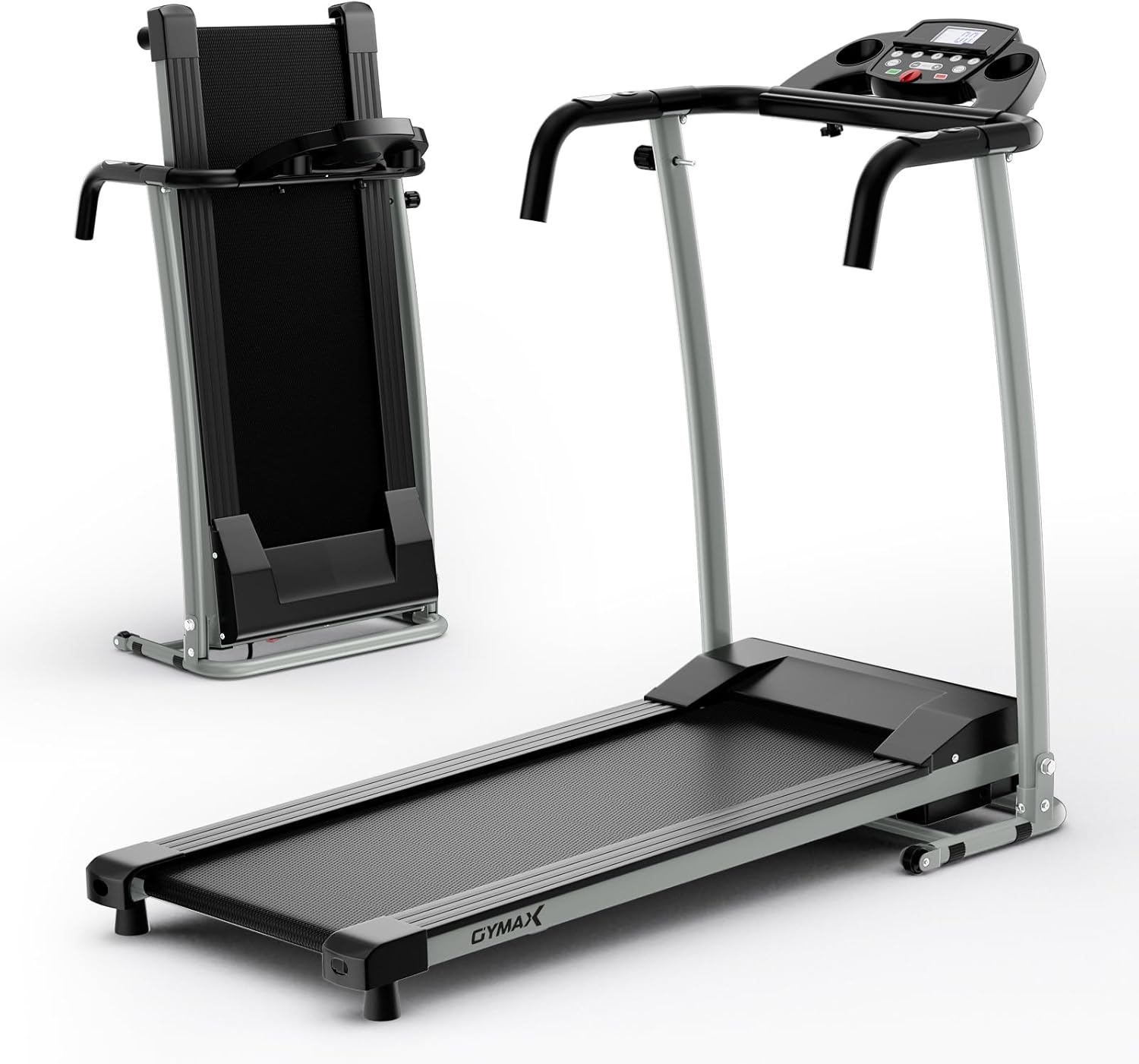 GYMAX Cinta de correr plegable, caminadora plegable independiente de fácil montaje con 12 programas preestablecidos, monitor LCD, ruedas integradas