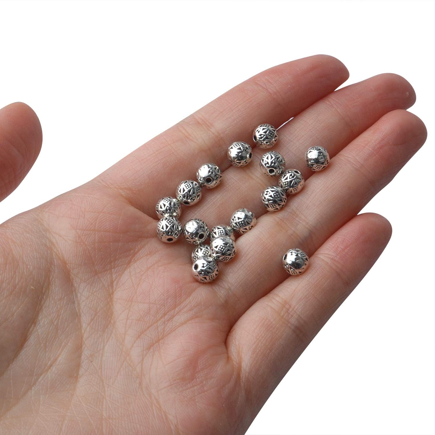 BronaGrand 100 espaciadores de cuentas tibetanas de plata antigua, espaciadores de bolas de Rondelle, cuentas sueltas para joyería, cuentas redondas