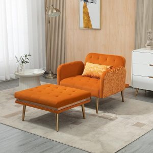 Sillón tumbona 2 en 1, silla convertible de terciopelo con 3 ángulos reclinables, sofá interior con otomana y una elegante almohada, silla Sillón tumbona 2 en 1, silla convertible de terciopelo con 3 ángulos reclinables, sofá interior con otomana y una elegante almohada, silla