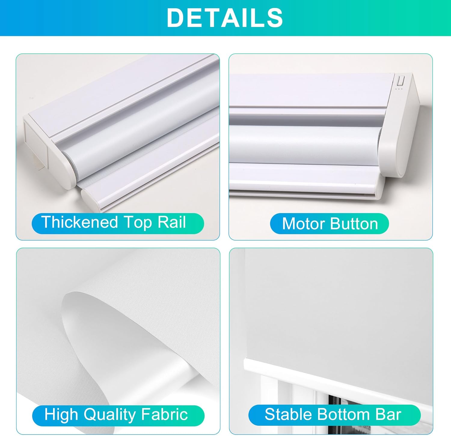 Allesin Persianas enrollables motorizadas con control remoto para ventanas, persiana enrollable inteligente opaca a pilas, para sala de estar,