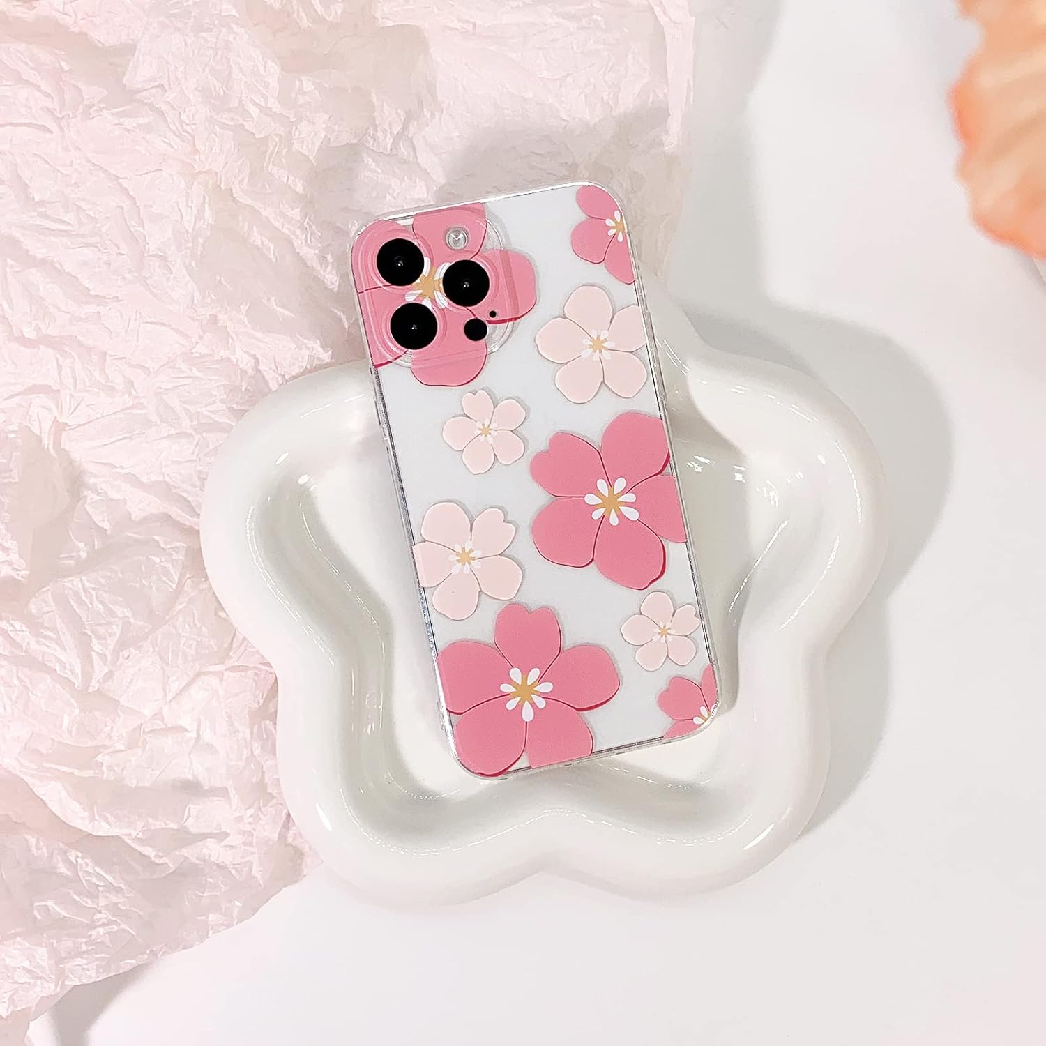 Funda compatible con iPhone 12 Pro Max, bonito diseño floral transparente para niñas y mujeres, TPU suave a prueba de golpes, protector femenino