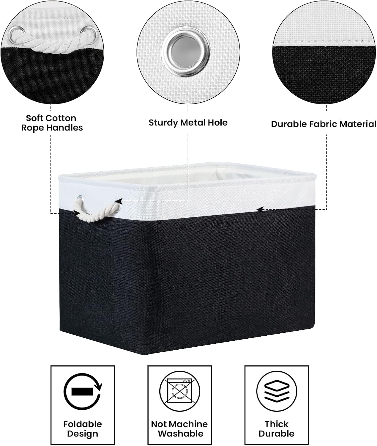 Bidtakay Cestas de almacenamiento negras para estantes, juego de 2 cestas decorativas de tela para organizar 16 x 11.8 x 11.8 pulgadas, canastas