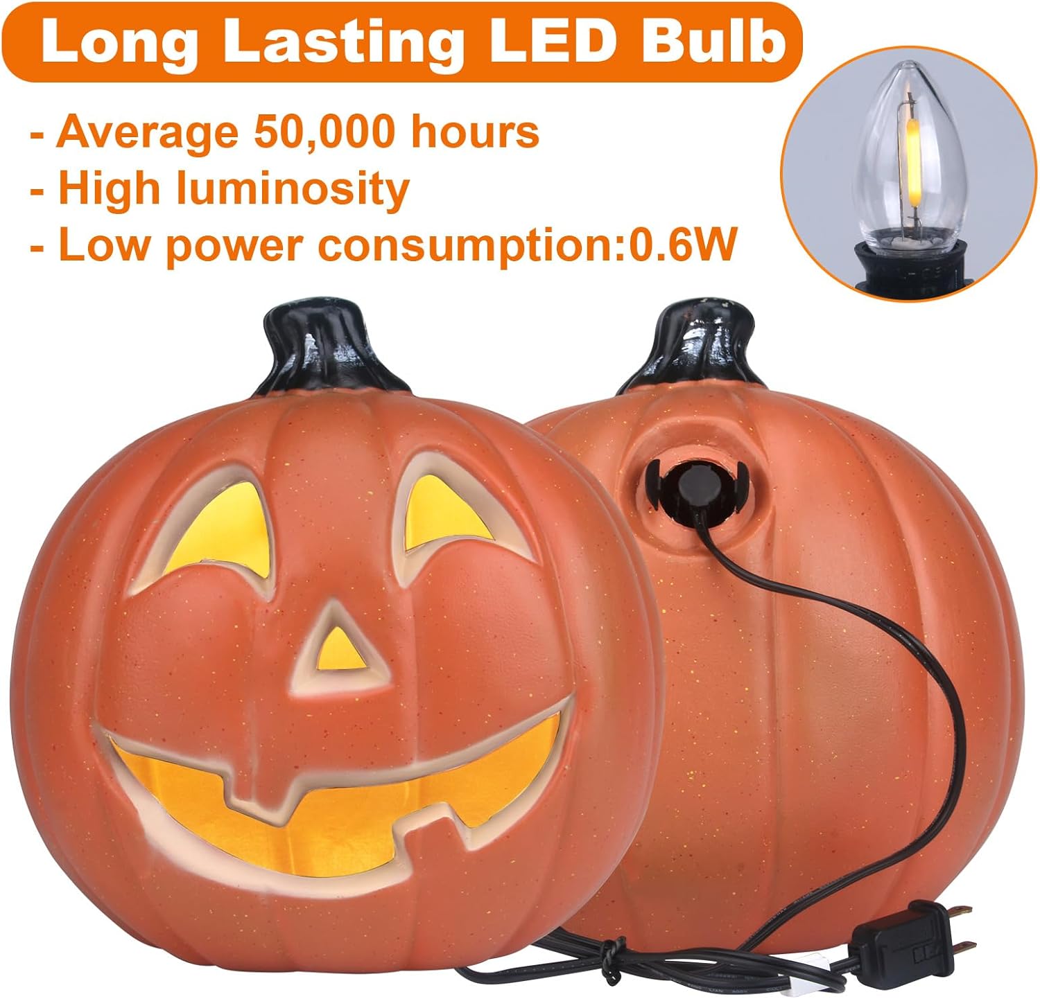 Farol de Halloween, calabaza iluminada con foco LED que funciona con pilas, decoración de calabaza para interiores y exteriores, 10pulgadas