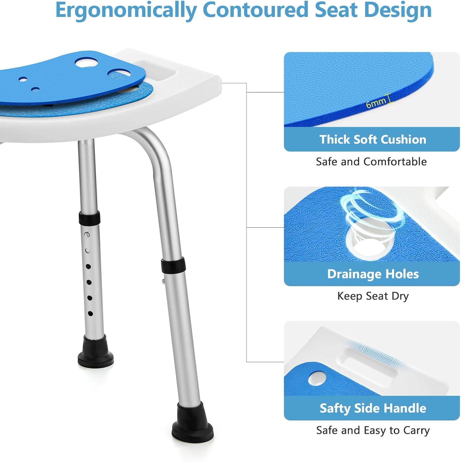 FSAHSA Taburete de ducha elegible para ducha interior, asiento de silla de ducha con barra de agarre de asistencia, asiento de ducha sin