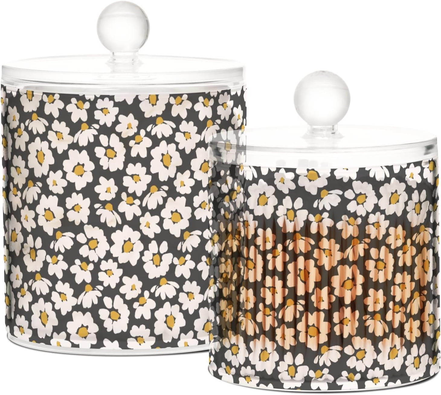 Daisy Flowers Jars with Lids Small Jars Bathroom Storage Containers Canisters Cotton Round Holder for Dorm Room Essentials for College Students Girls