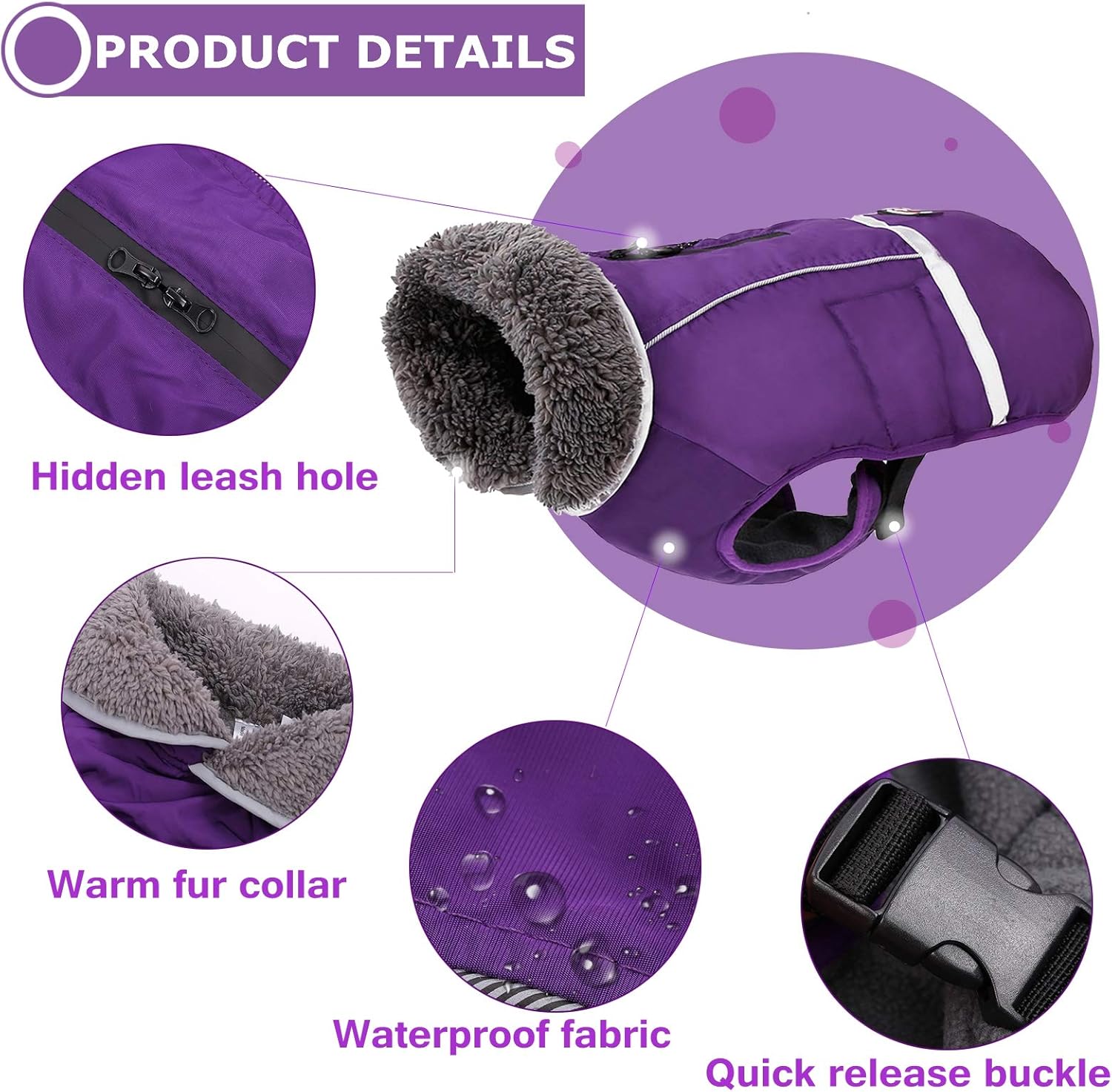 Abrigo de perro cálido reflectante chaqueta de invierno, impermeable a prueba de viento para perros fríos, forro polar grueso para mascotas, chaleco