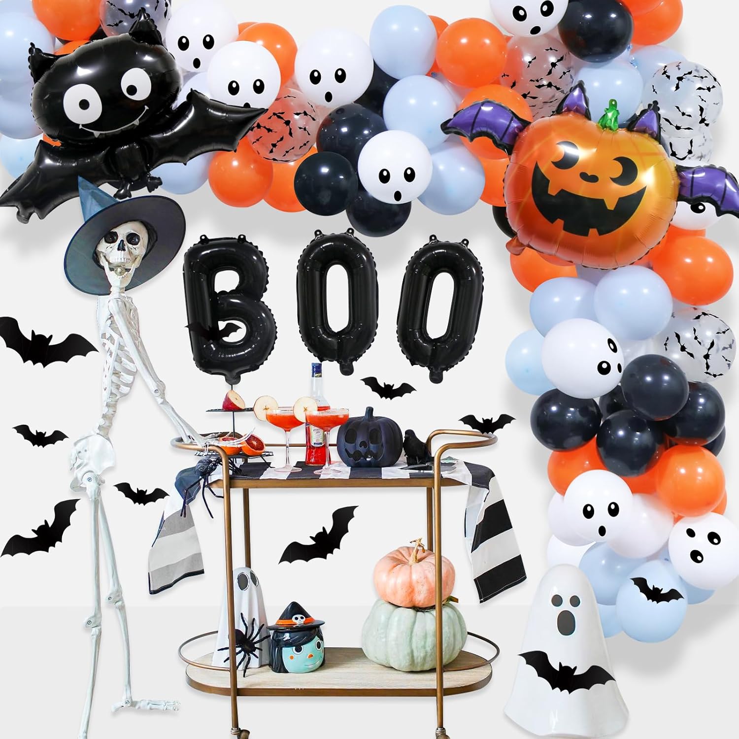 Kit de guirnalda de arco de globos de baby shower de Halloween, decoración de globos azules de Halloween con bonitos globos de aluminio de calabaza