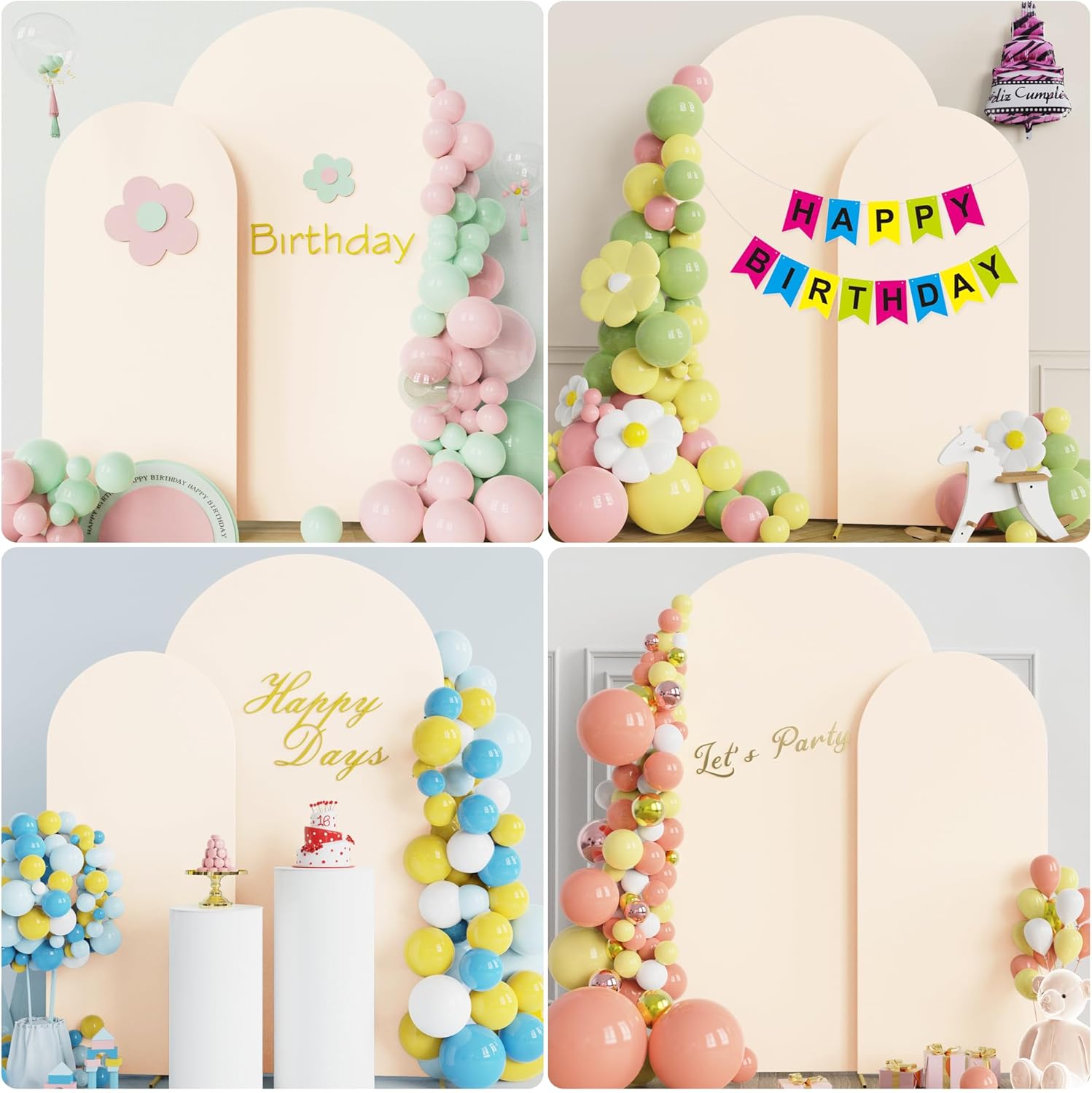 Fomcet Juego de 2 fundas para arco de boda de 6 pies, 7.2 pies, color beige, de 2 caras, parte superior redonda de elastano, cubierta de telón de