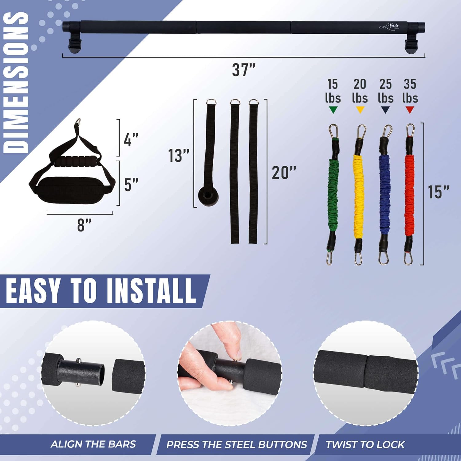 Kit de barra de pilates multifuncional con bandas de resistencia para mujeres, barra de escultura de pilates con 4 juegos de bandas de resistencia,