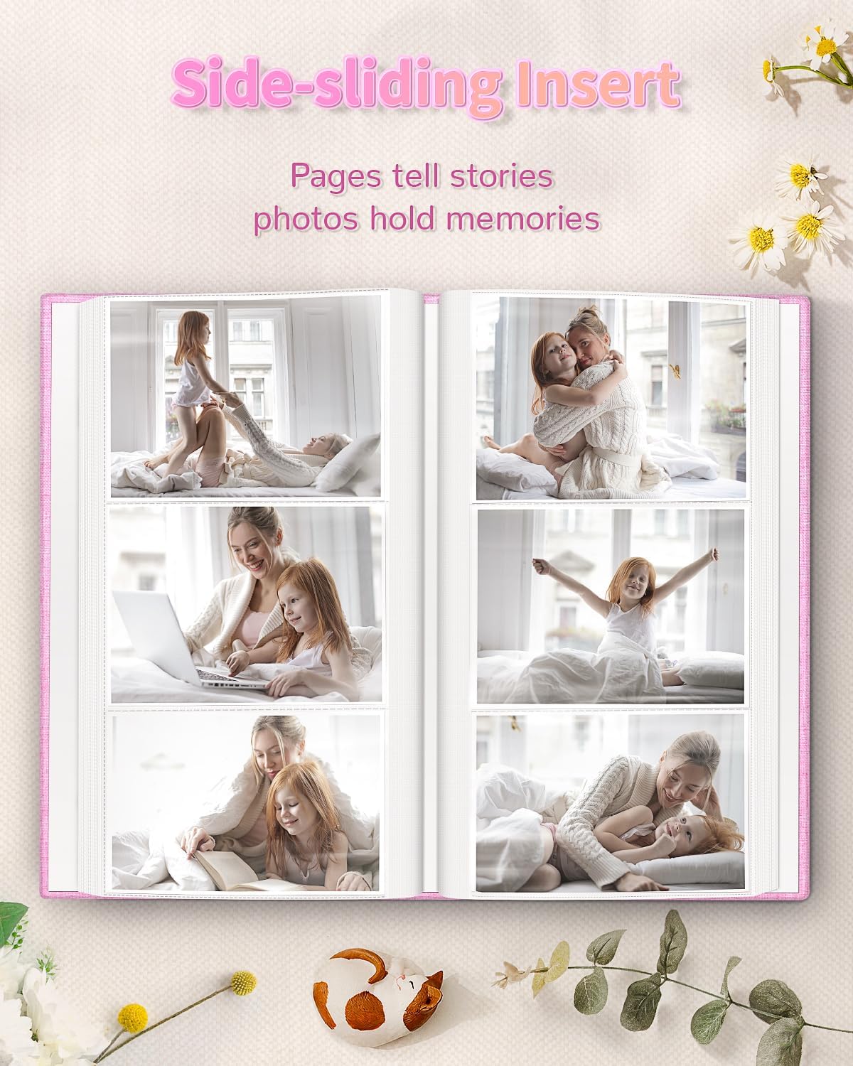 Artfeel Álbum de fotos de 4 x 6 pulgadas con 300 bolsillos, álbumes de fotos deslizables, cubierta de lino, libro de recuerdos con ventana frontal,