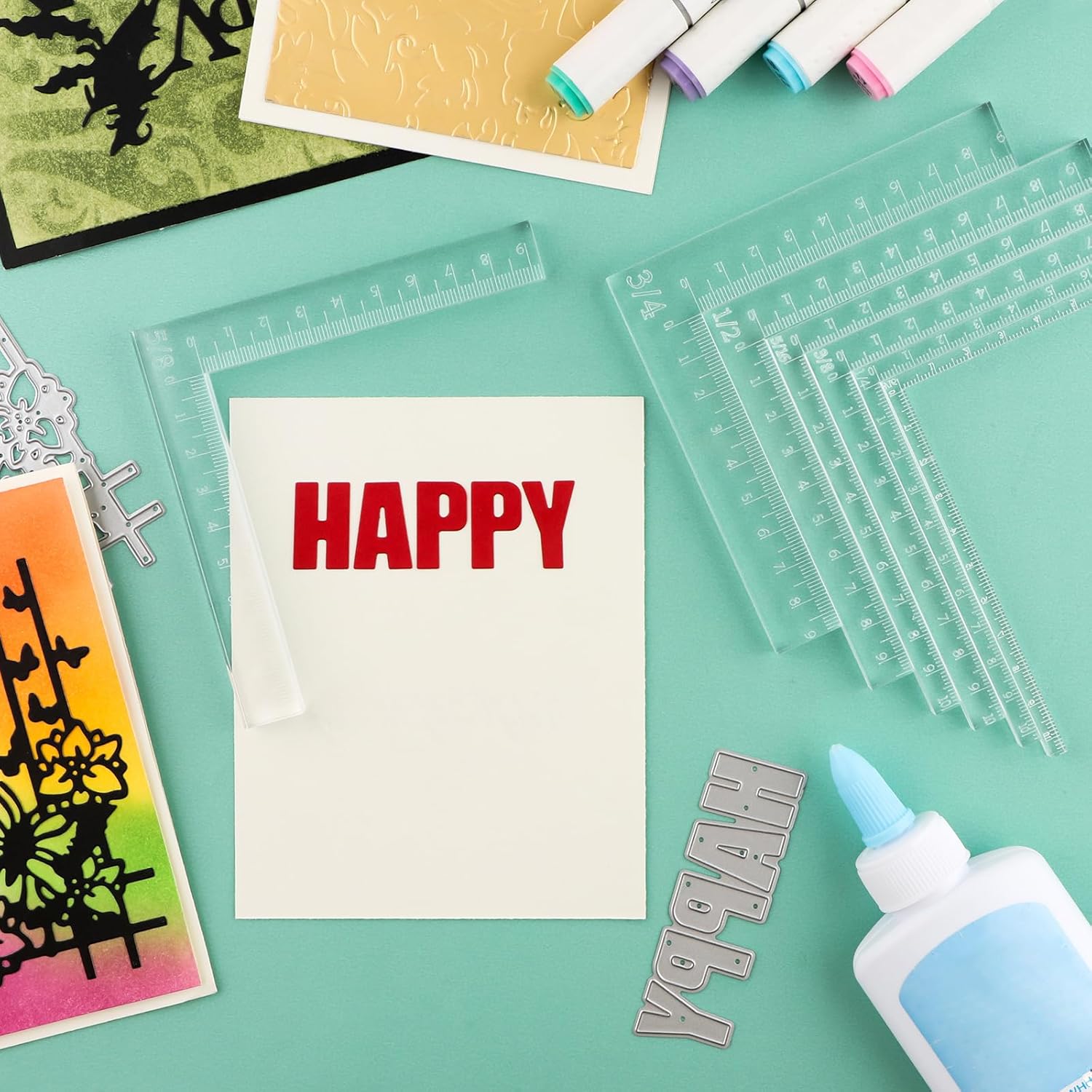 Juego de 9 piezas de posicionamiento creativo, esquinas de tarjetas, ayudantes con herramienta de carpeta de huesos, esquinas de estampado,