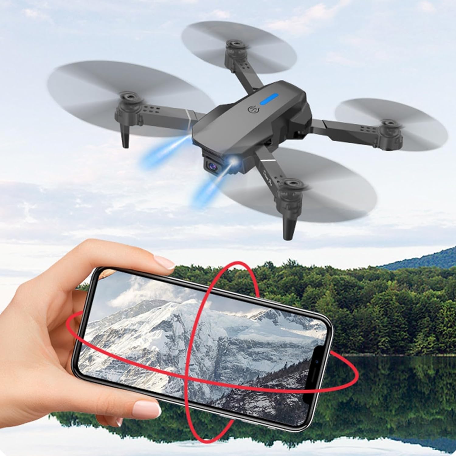 Drone with Camera, Remote Control Foldable Drone with Dual 4K HD FPV Camera – Altitude Hold, Headless Mode, One Key Start Speed Adjustment,