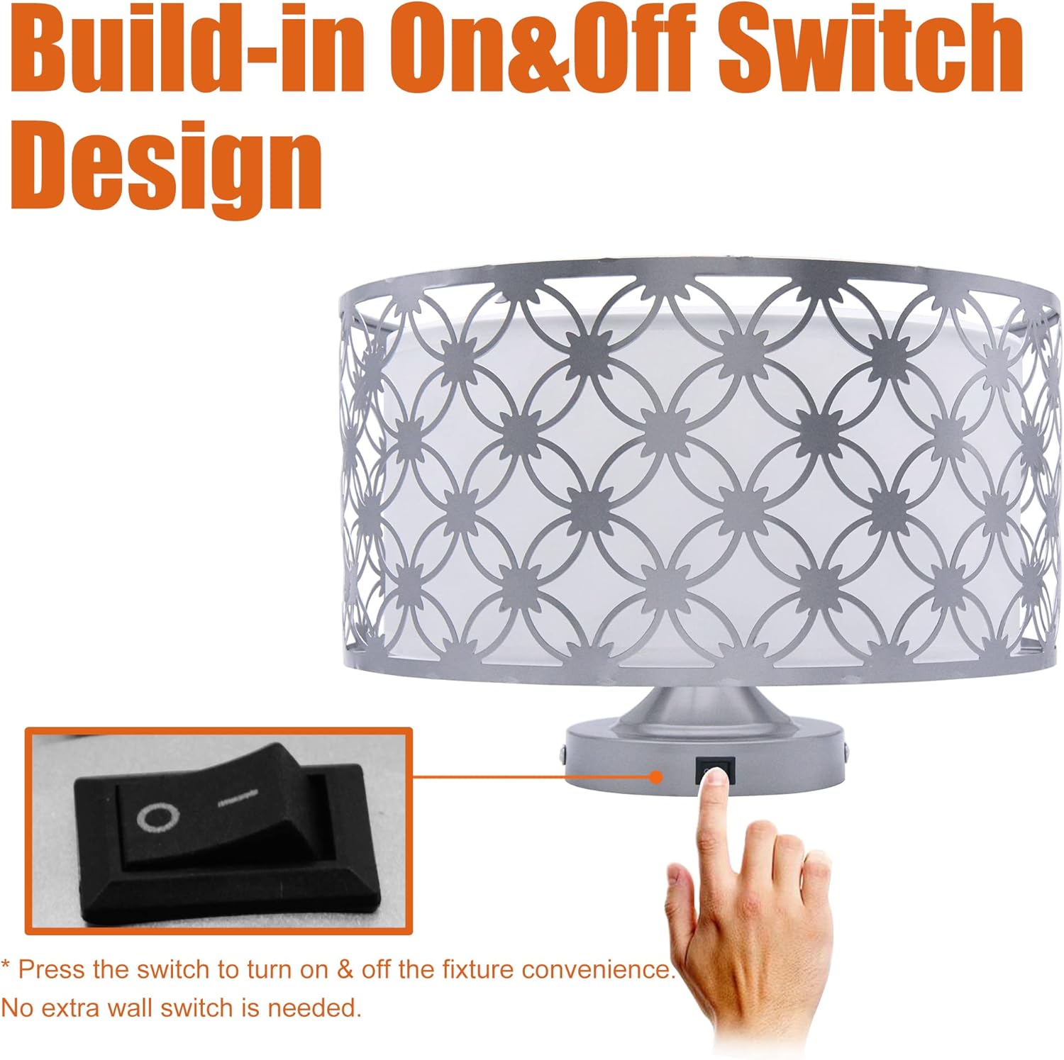 Facon Lámpara colgante de mesa de comedor de 11 pulgadas con interruptor, 2 bombillas LED E26 reemplazables, luz decorativa de tela para comedor con