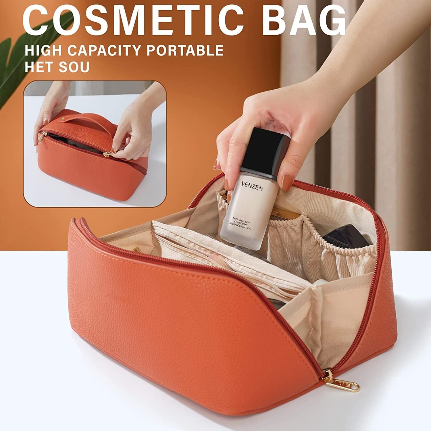 Bolsa de maquillaje de viaje, anaranjado (M-Orange), Moda