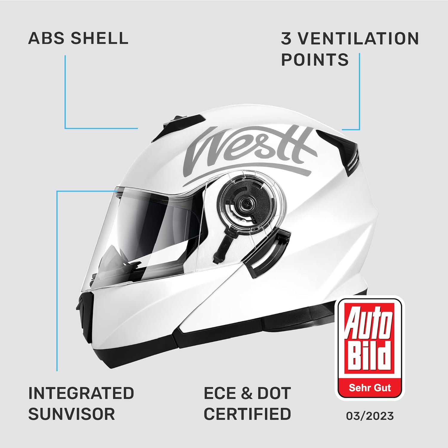 Westt Casco de motocicleta de cara abierta  Casco de motocross elevable con barbilla y doble visera  Casco ATV para adultos, motocicleta aprobado