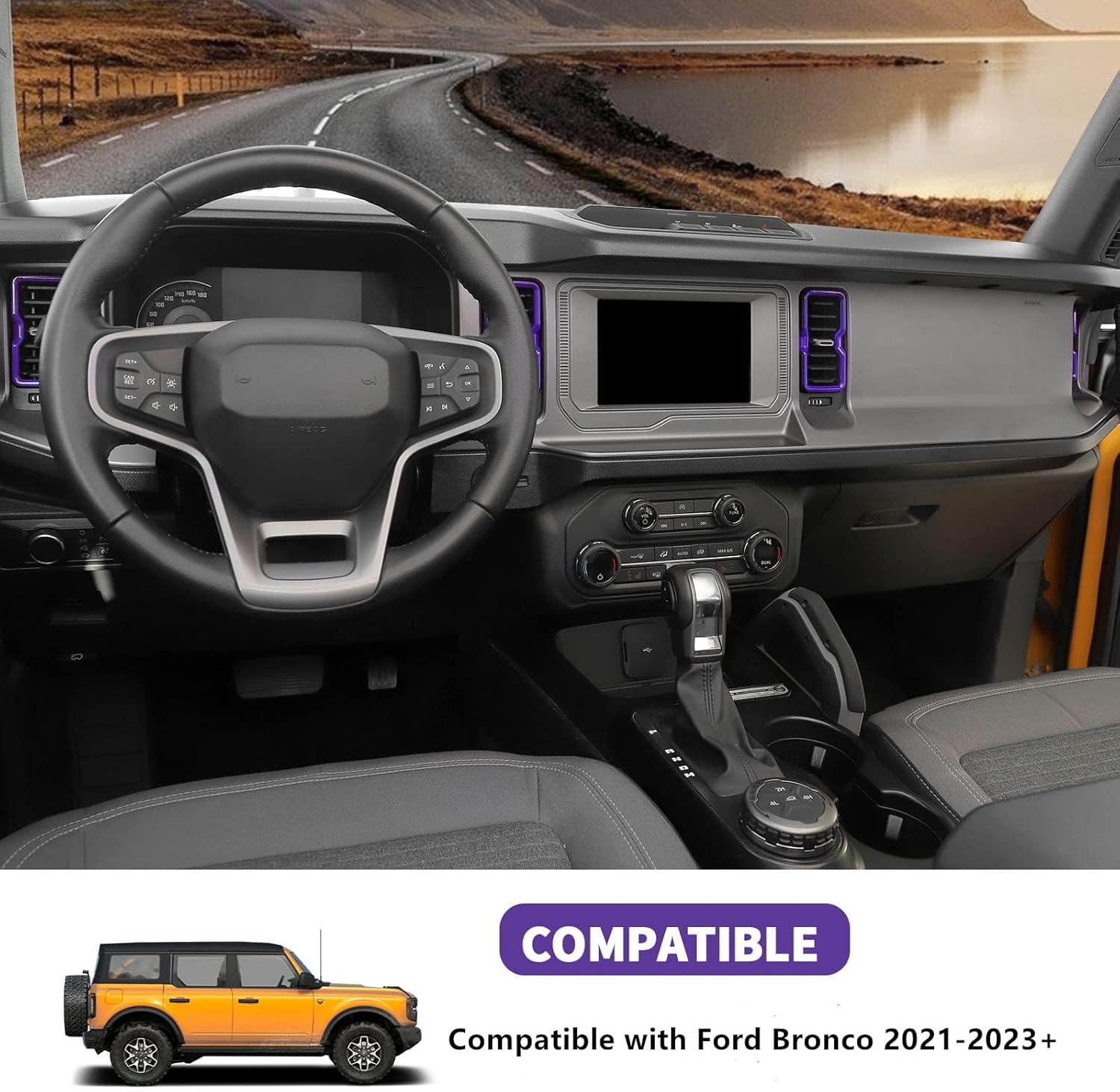 Cubierta de anillo lateral de ventilación de aire para consola central compatible con Ford Bronco 2021 2022 2023 (morado)