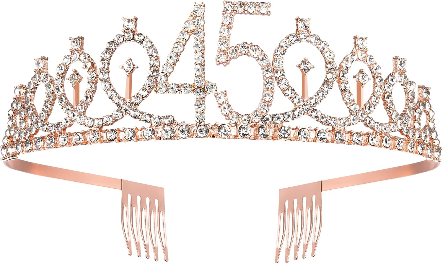 BRT Bearingshui Banda y tiara de cumpleaños número 45 para mujer, corona de banda de cumpleaños de oro rosa 45 y fabulosa banda y tiara para mujer,
