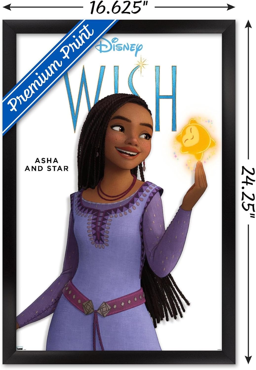 Trends International Disney Wish – Póster de pared Asha Feature Series, 14.72 x 22.37 pulgadas, versión enmarcada en negro