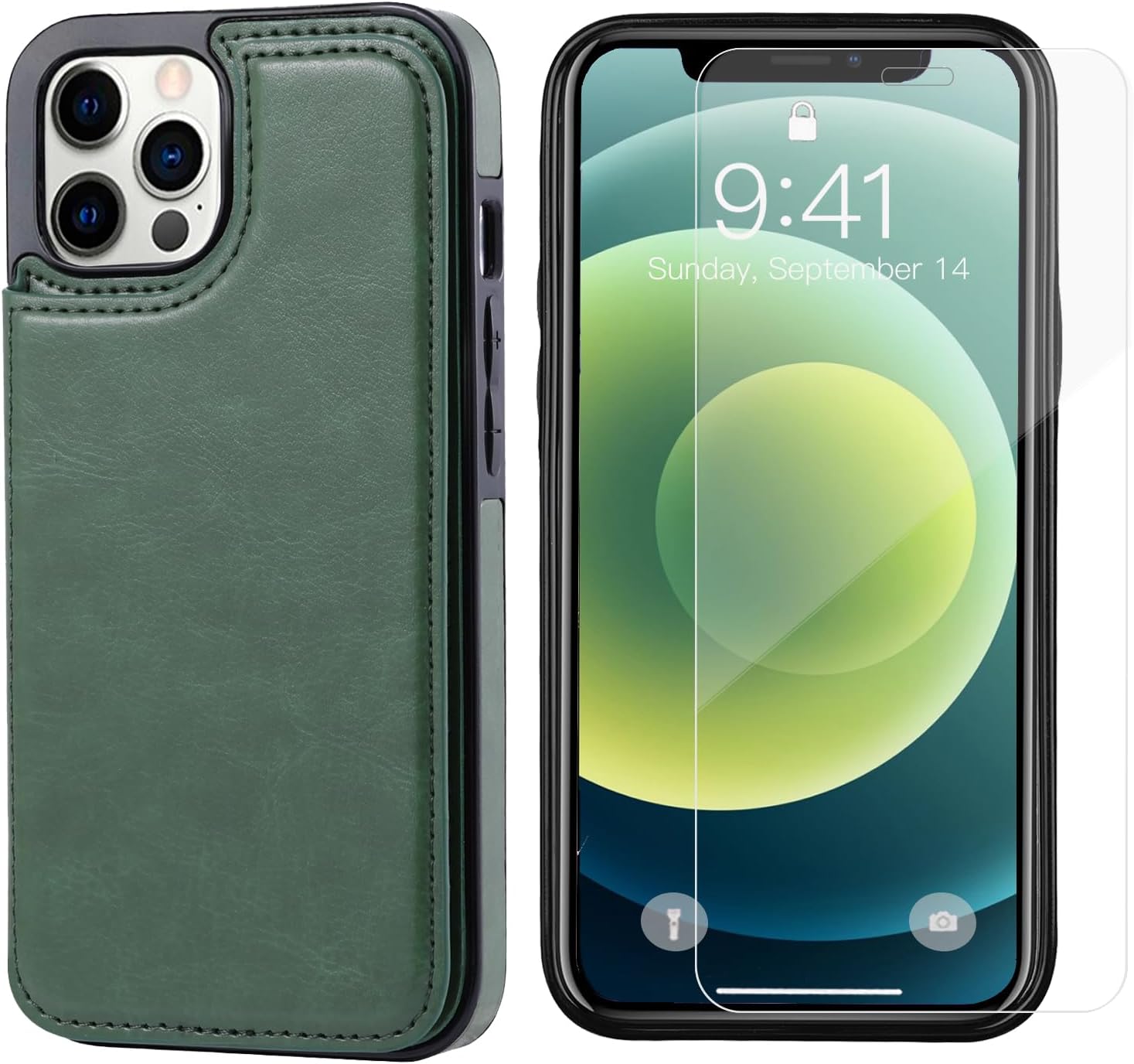 Funda tipo cartera compatible con iPhone 12 Pro12, funda protectora delgada con soporte para tarjetas, funda de piel sintética de alta calidad con