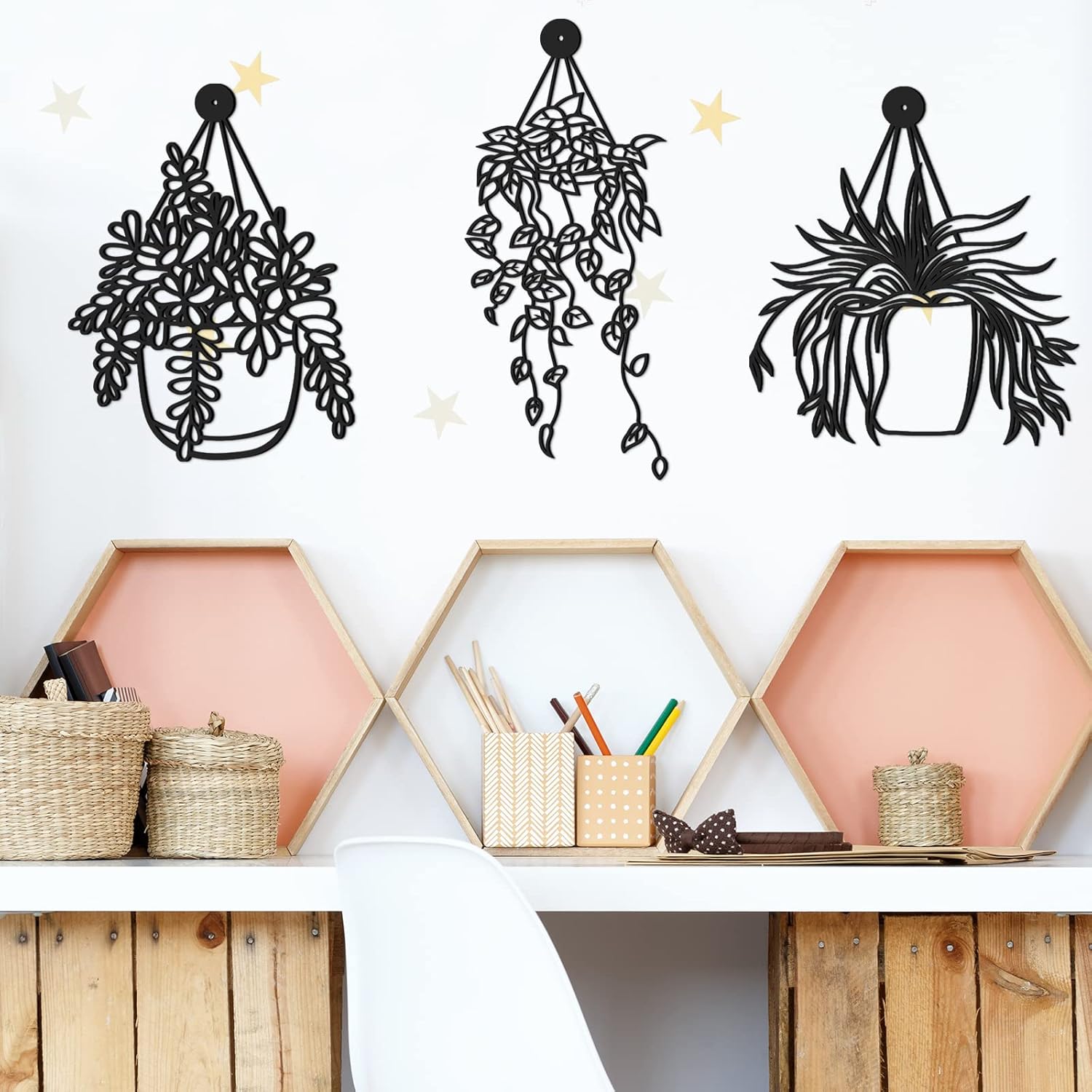 Zhengmy Florero de metal para pared, 3 piezas, decoración moderna de pared, decoración de pared negra, decoración de flores de metal para colgar en