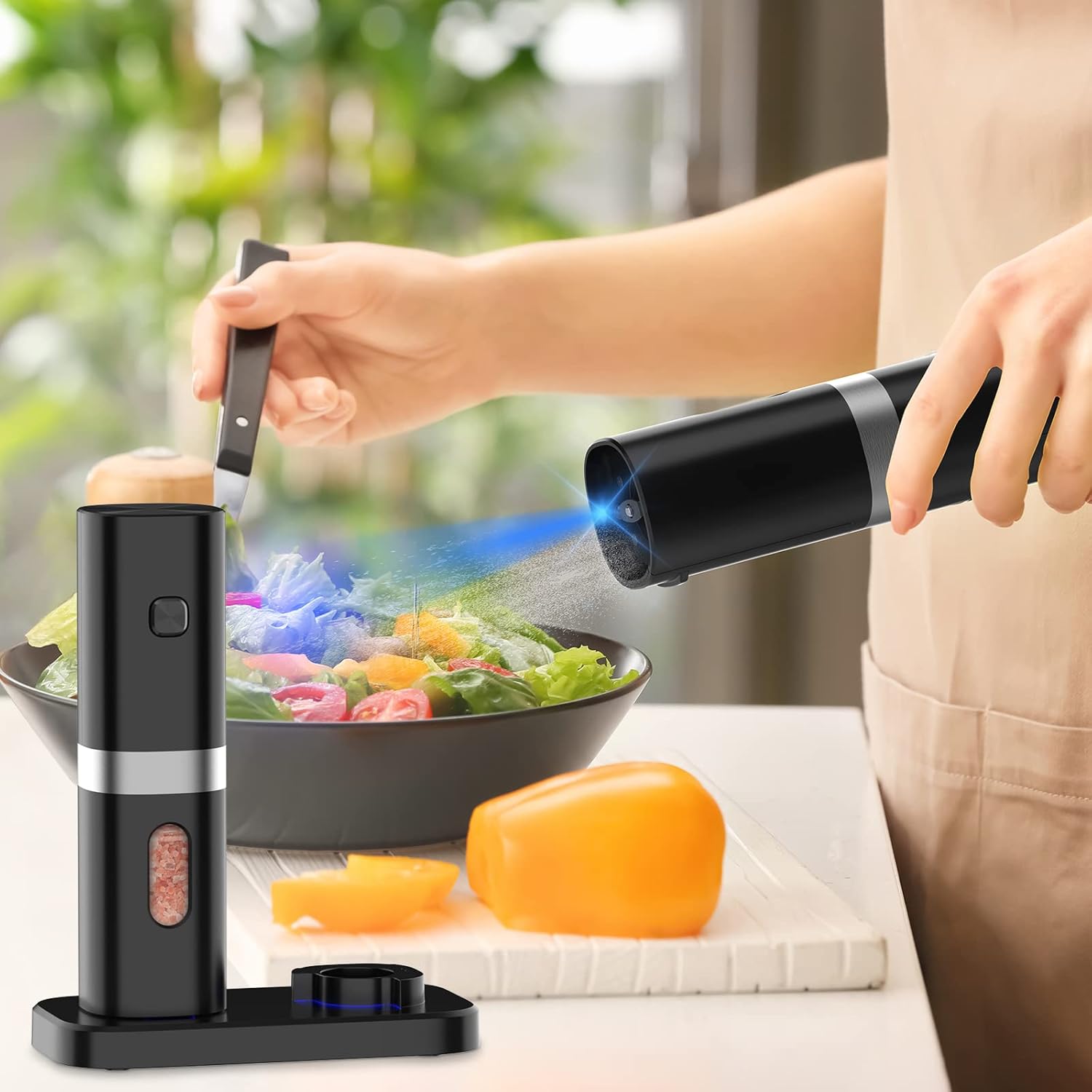 Syaws Molinillo de pimienta, juego de molinillo eléctrico de sal y pimienta, molinillo de pimienta recargable, no necesita batería, molinillo de sal