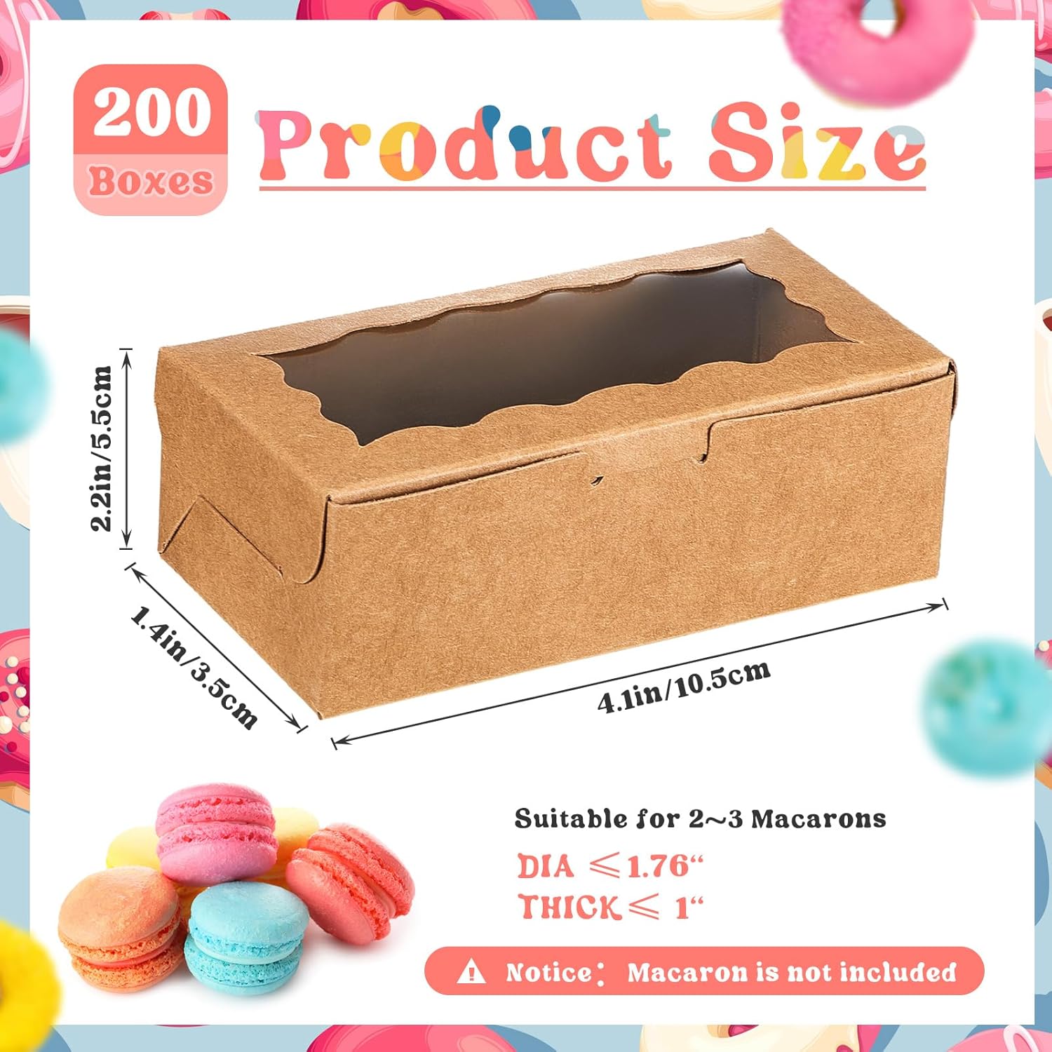 Sherr 200 cajas de galletas navideñas de 4 x 2 x 1 pulgadas con ventana, cajas de cupcakes, cajas de panadería, recipientes rectangulares para