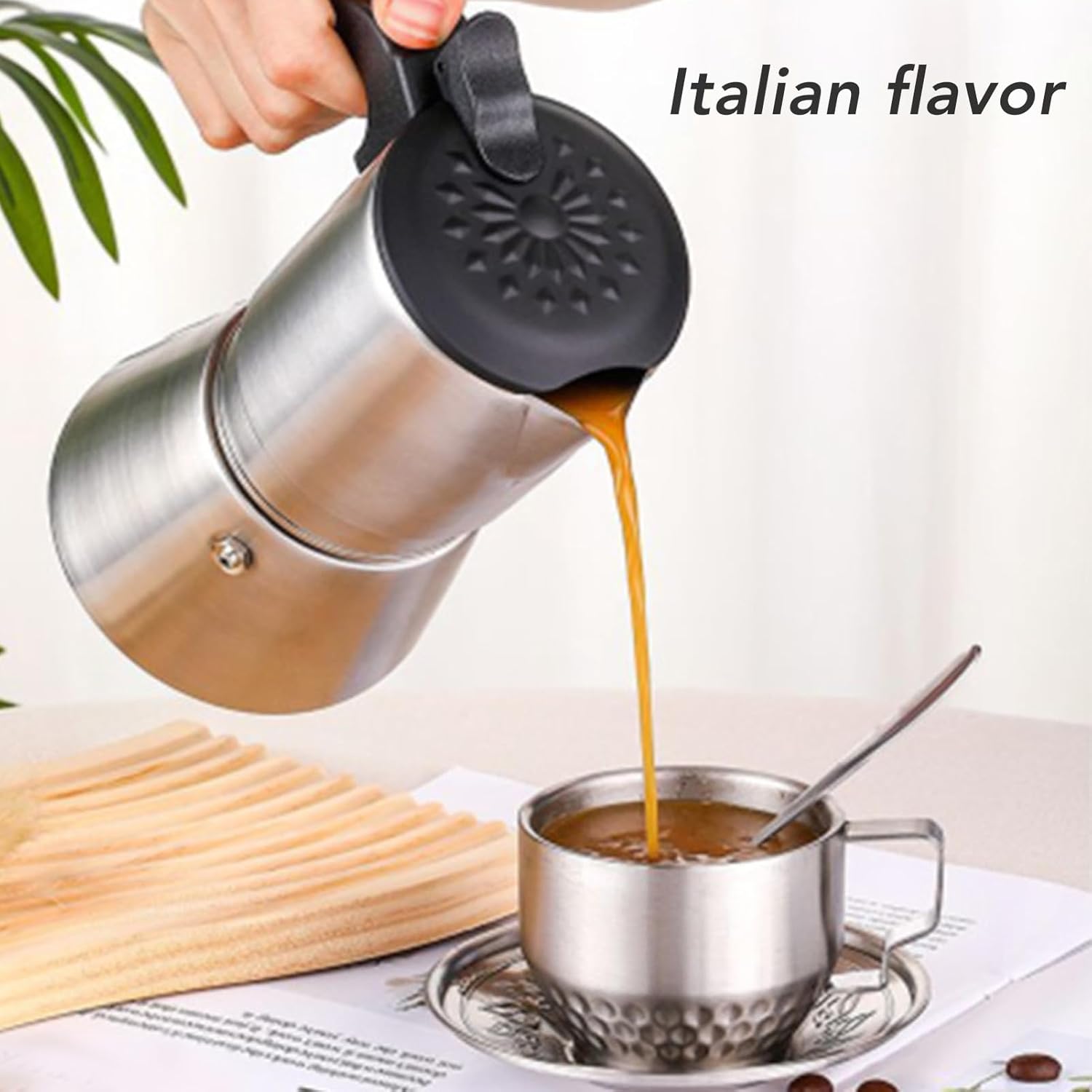 Dpofirs Cafetera clásica de café y café expreso, estilo italiano, 12 tazas de expreso, cafetera moka italiana y cubana de acero inoxidable para el