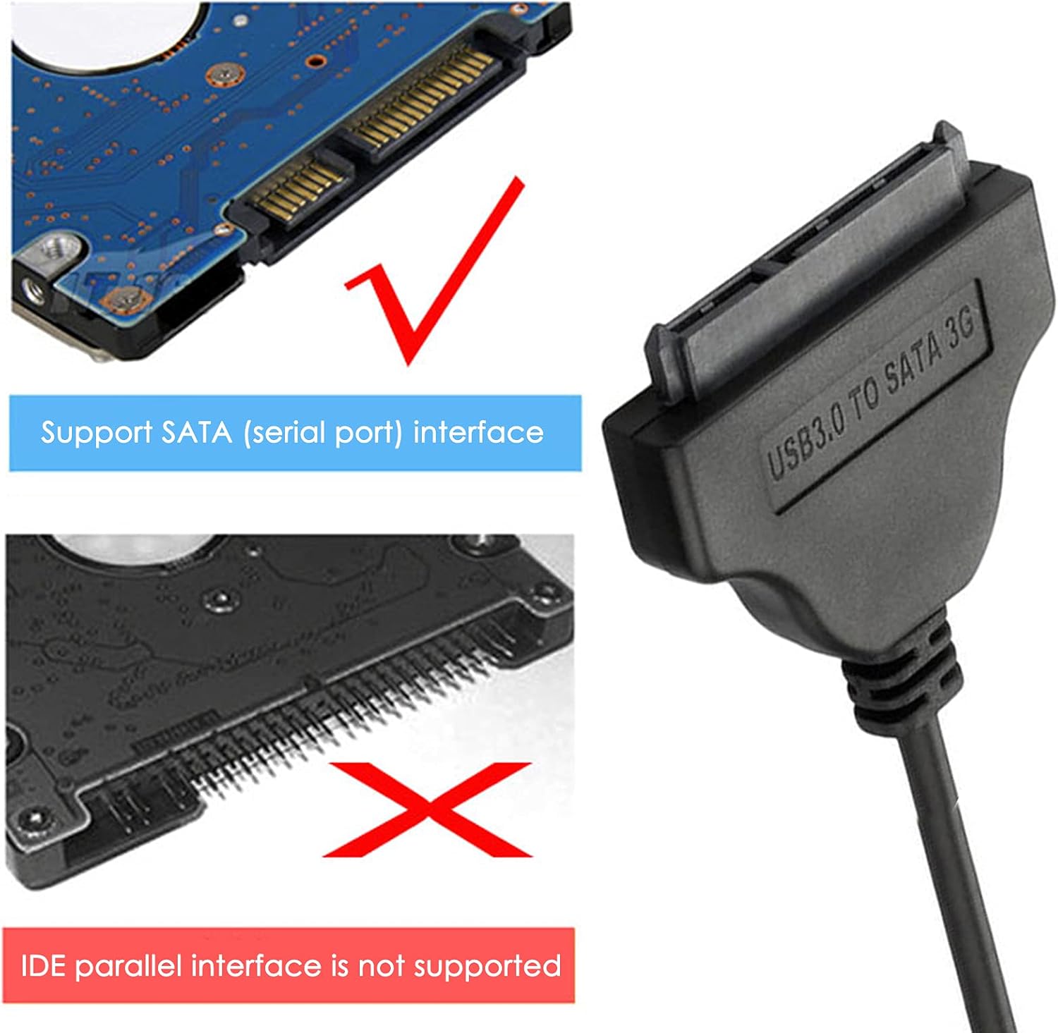 Cable adaptador de disco duro USB 3.0 SATA III con soporte de montaje SSD, cable adaptador SourceTon SATA a USB y bahía de unidad de 2.5″ a 3.5″