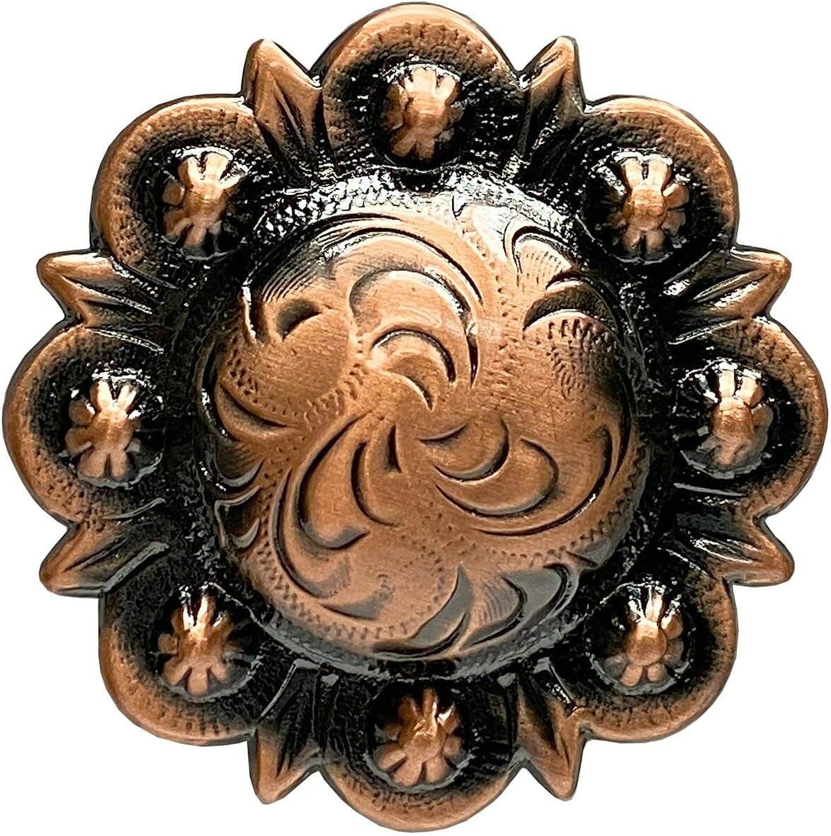 Leathercraft – Sillín de conchos de cobre grabado, conchos de bayas con rosca trasera, paquete de 10 unidades (BS9163-1-Cobre, 1-14 pulgadas)