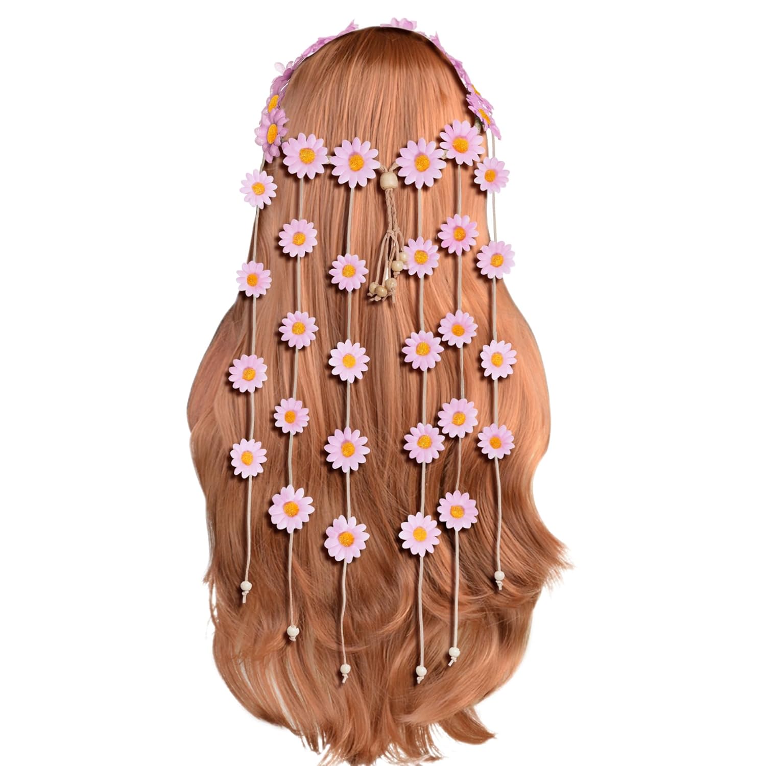 1 diadema de flores hippie corona floral verano girasol accesorios para el cabello para disfraces bohemios de los años 70 (rosa)