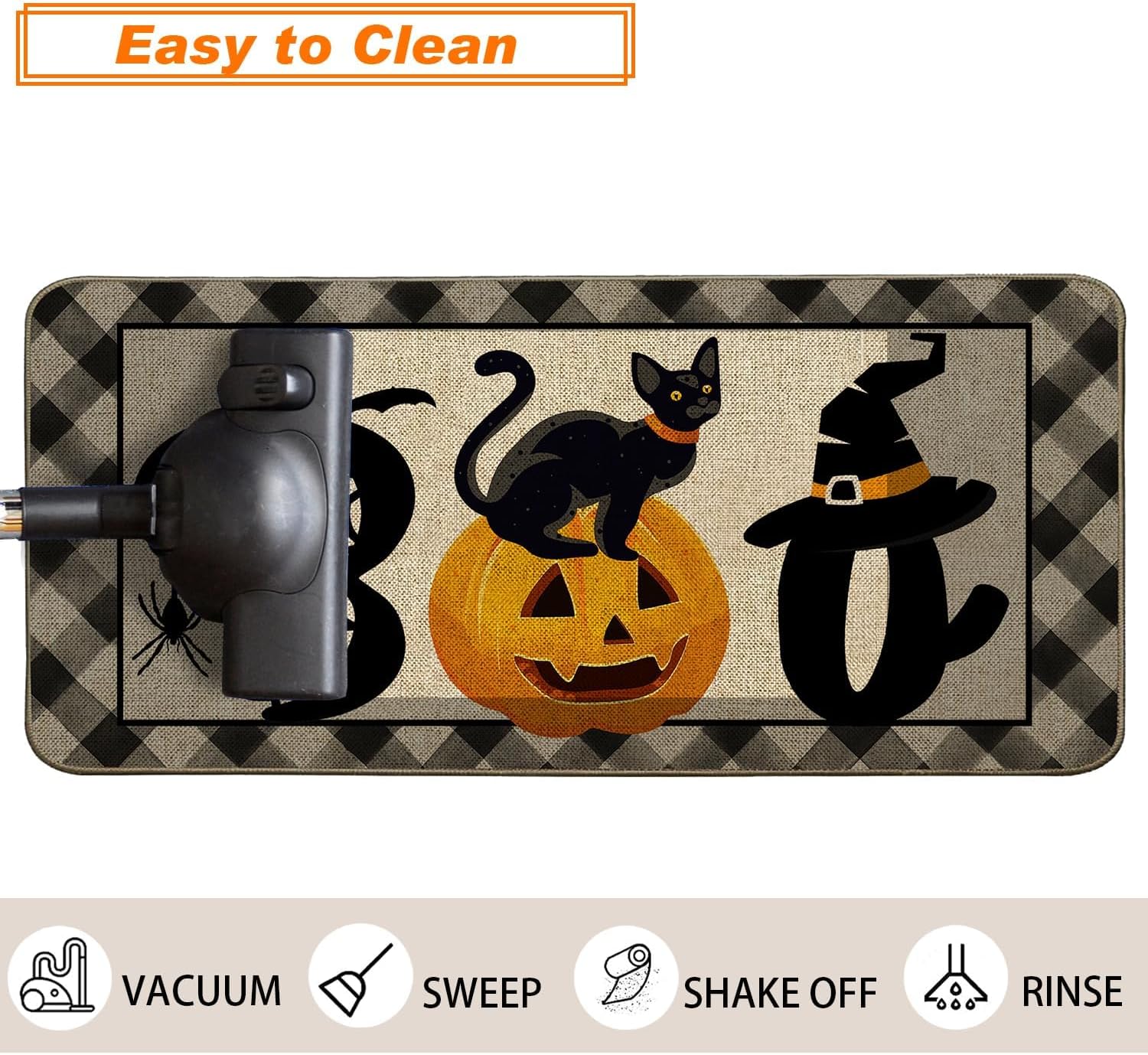 Baccessor Tapete de Halloween para interiores y exteriores, tapete de bienvenida antideslizante para puerta delantera, gato, calabaza, murciélagos,