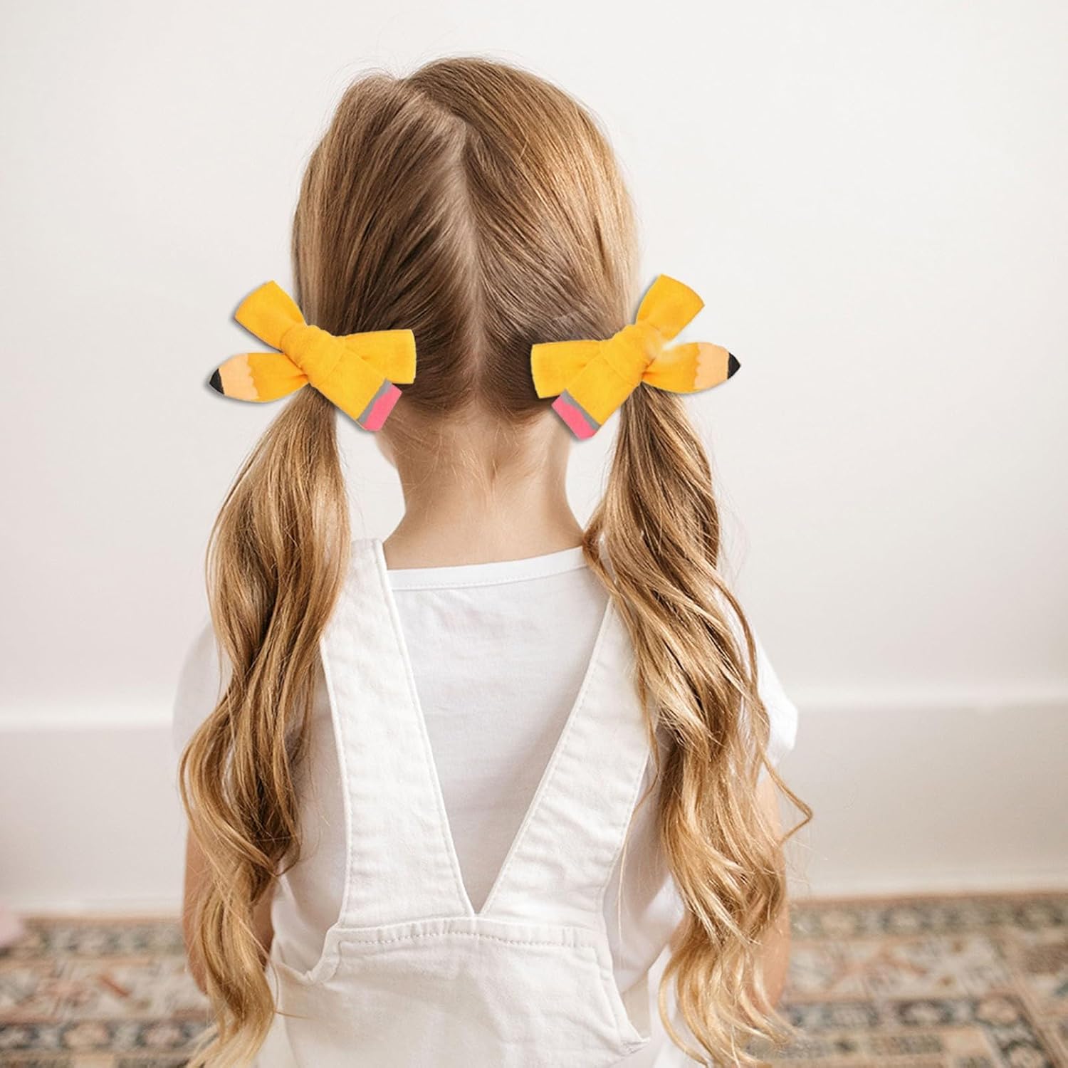 Pinza para el cabello, regalo para lápices, pinzas para el cabello dibujadas a mano, lápiz amarillo, para colegiala, trenza, regalos para niños