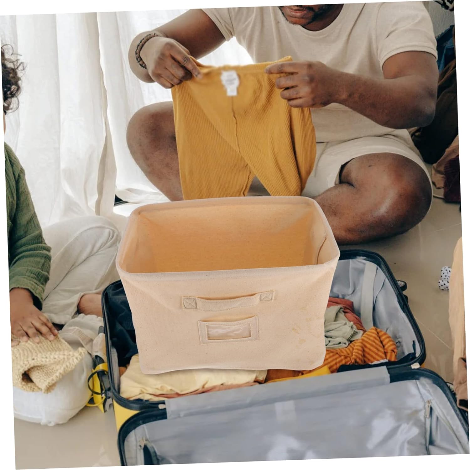 Cabilock Caja de almacenamiento de tela de 5 piezas, cestas de almacenamiento para ropa, organizador de ropa plegable para armario, contenedores de