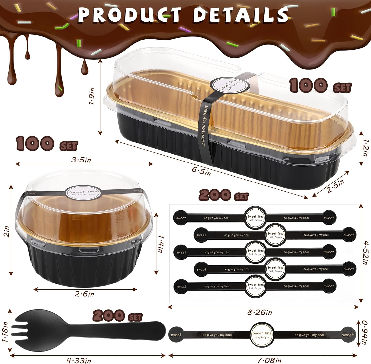 Suclain Juego de 200 mini moldes para pan con tapas, paquete de 100 moldes rectangulares de papel de aluminio de 6.8 onzas, 100 unidades desechables