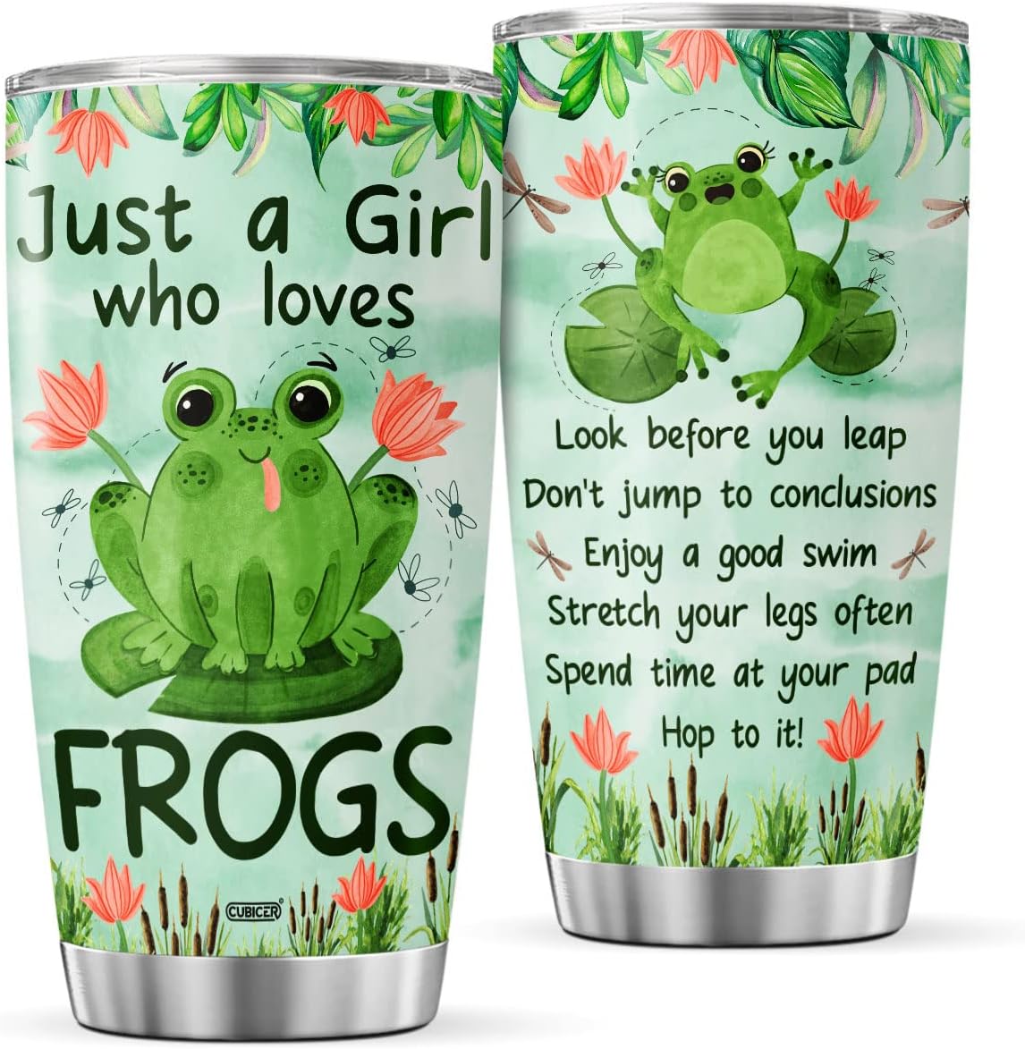 CUBICER Vasos de café de rana verde para mujer, vaso de acero inoxidable de 20 onzas, taza de taza con aislamiento divertido, tazas de viaje,