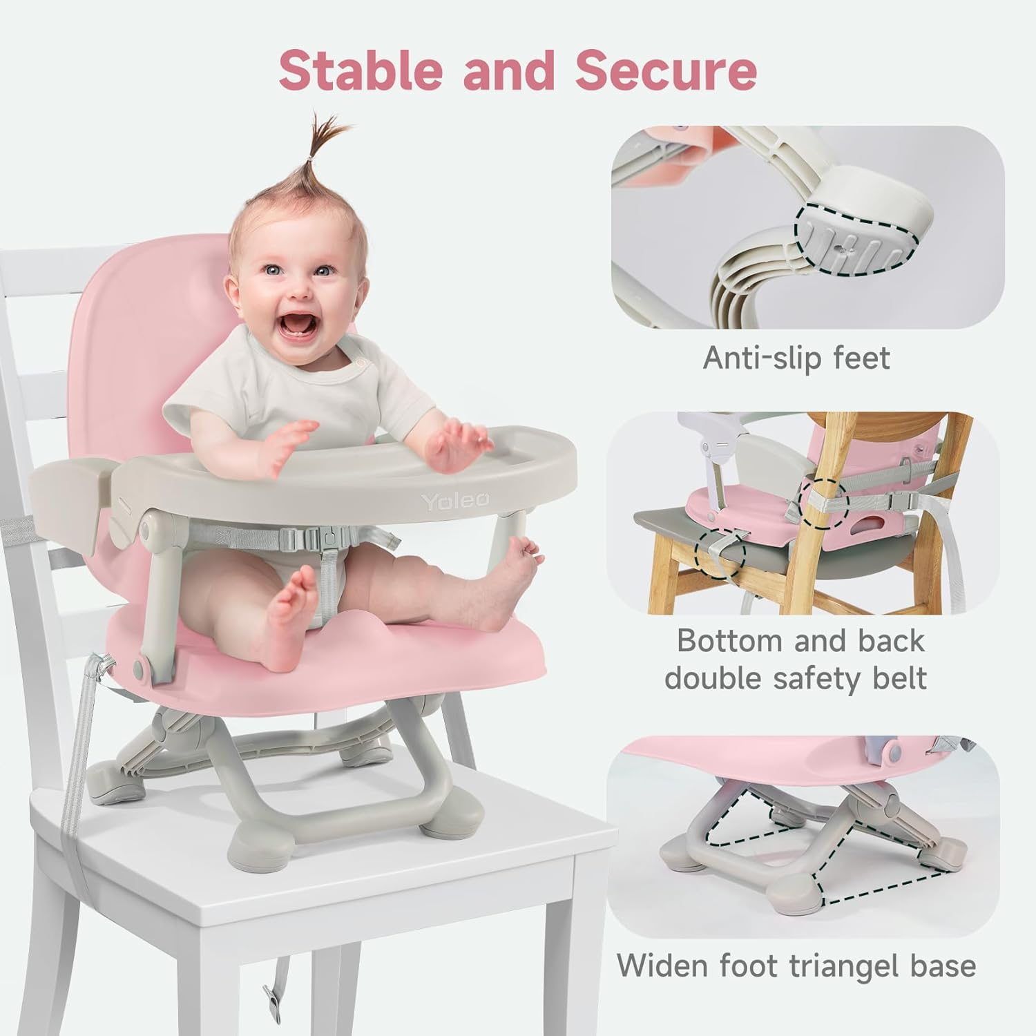 YOLEO Sillas altas para bebés y niños pequeños, asiento elevado para mesa de comedor con altura ajustable de 4 niveles, silla alta de viaje, asiento