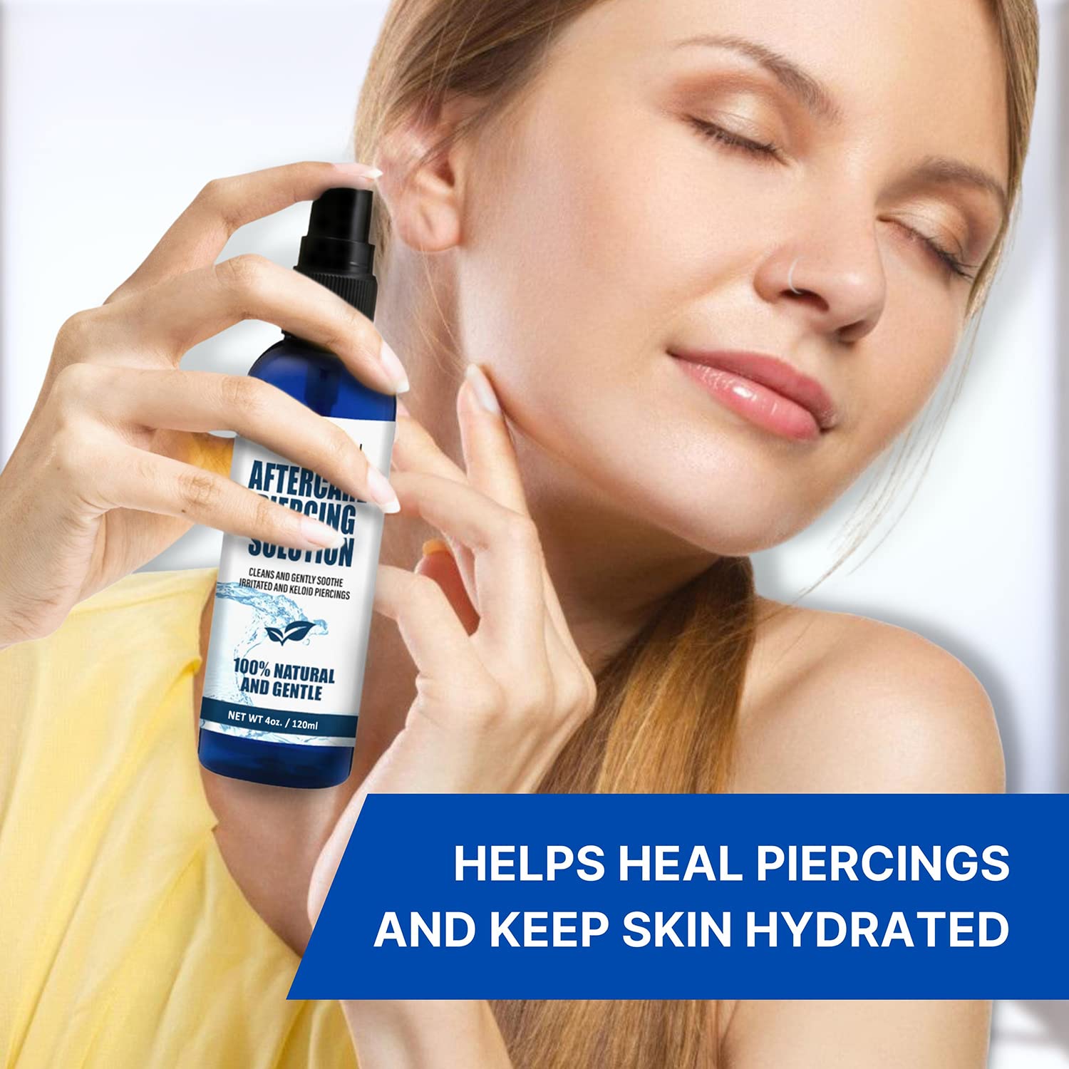 BodyJ4You Aerosol para el cuidado posterior de piercing, solución de limpieza salina, limpiador de piercing de nariz, vientre y oído, tratamiento