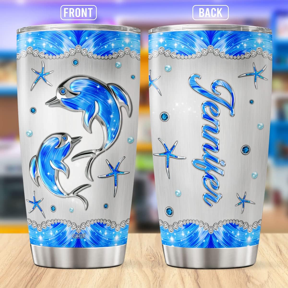 Vasos de café personalizados con tapa, diseño de delfín, taza de viaje de acero inoxidable, tazas aisladas de doble pared para niños, adultos,