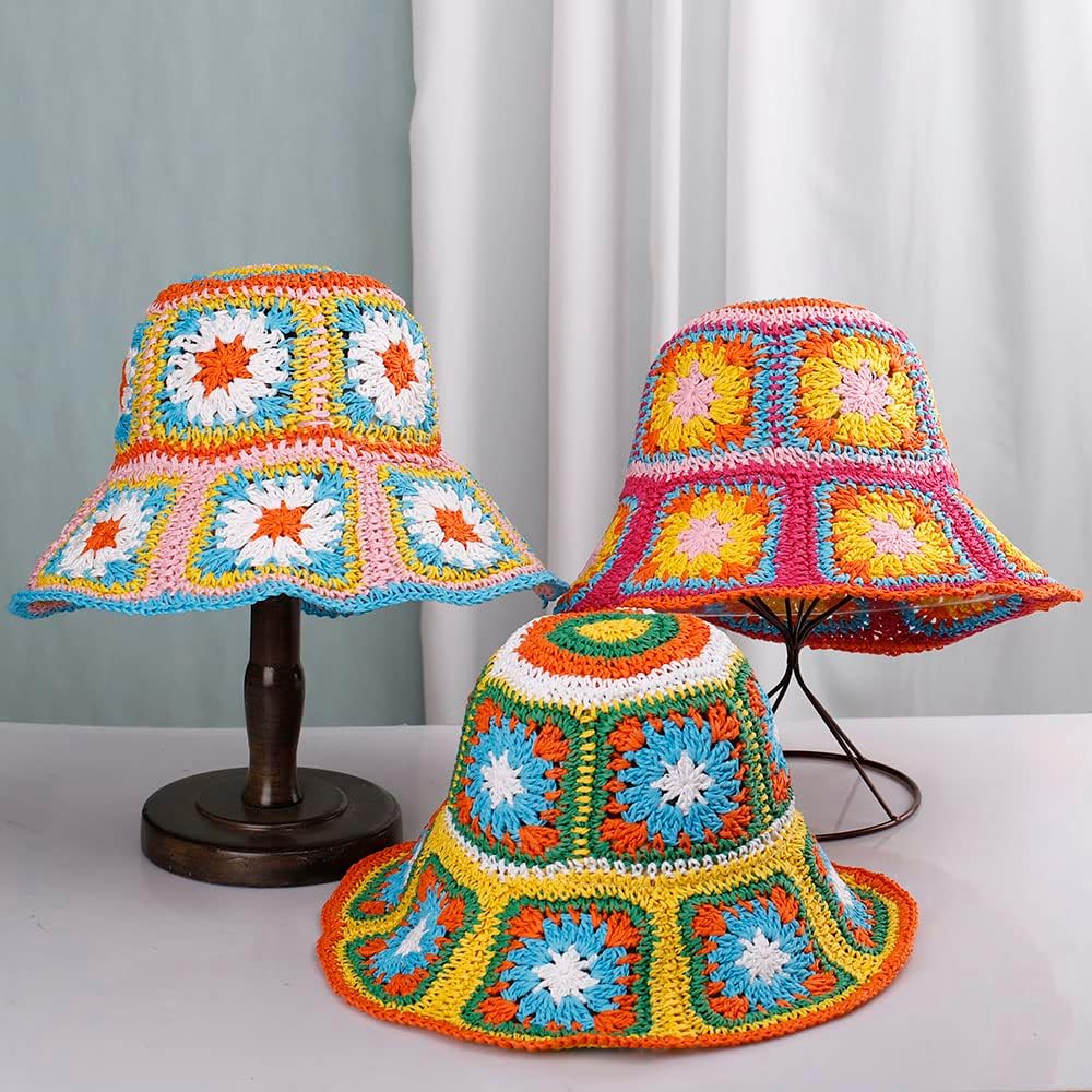 Sombrero de paja para mujer, sombrero de pescador tejido floral, sombrero de pesca, sombrero de playa, gorra plegable tejida a mano