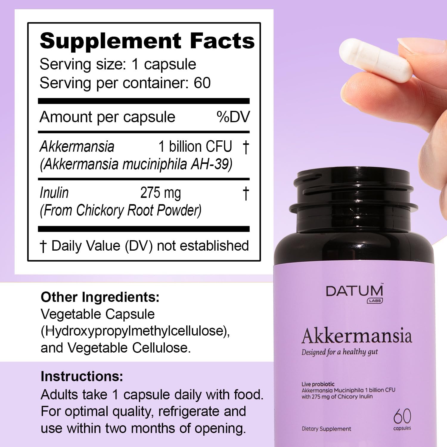 Akkermansia Muciniphila Probiotic + Prebiotic Metabolism Supplement – 2-Mth Shelf Stable Synbiotic 1Bn CFU – 60 DR Acid-Resistant Capsules