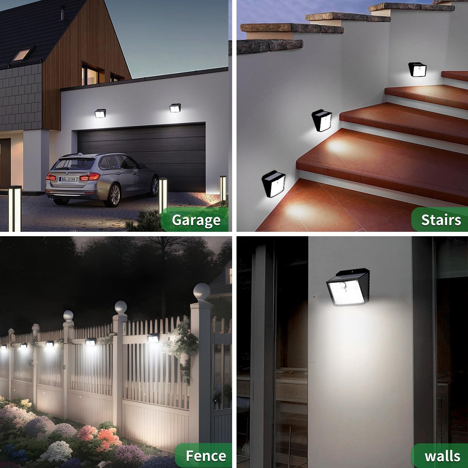 Luces solares con sensor de movimiento para exteriores, 2 unidades158 LED3 modos, luces de valla superbrillantes con impermeabilidad IP65, luces de