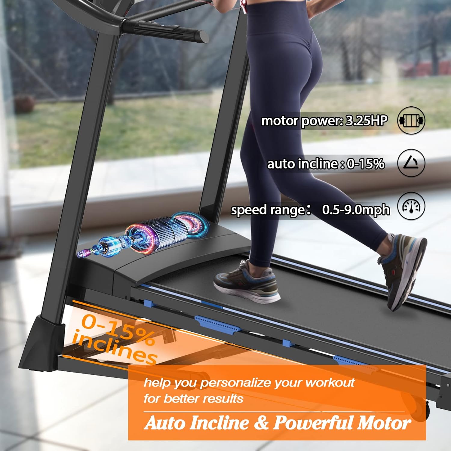 FYC Caminadora plegable con inclinación  330 libras de peso 3.5 HP Máquina eléctrica plegable para caminar con BluetoothAPP para el hogar, ejercicio