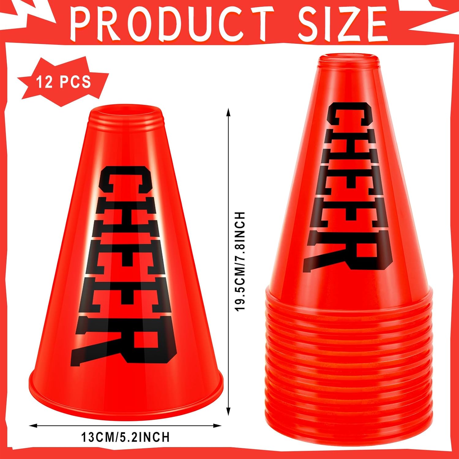 Meooeck 12 piezas de megáfono de animadora roja Noisemaker a granel accesorio de fiesta de plástico para animadoras pequeñas megáfono director de