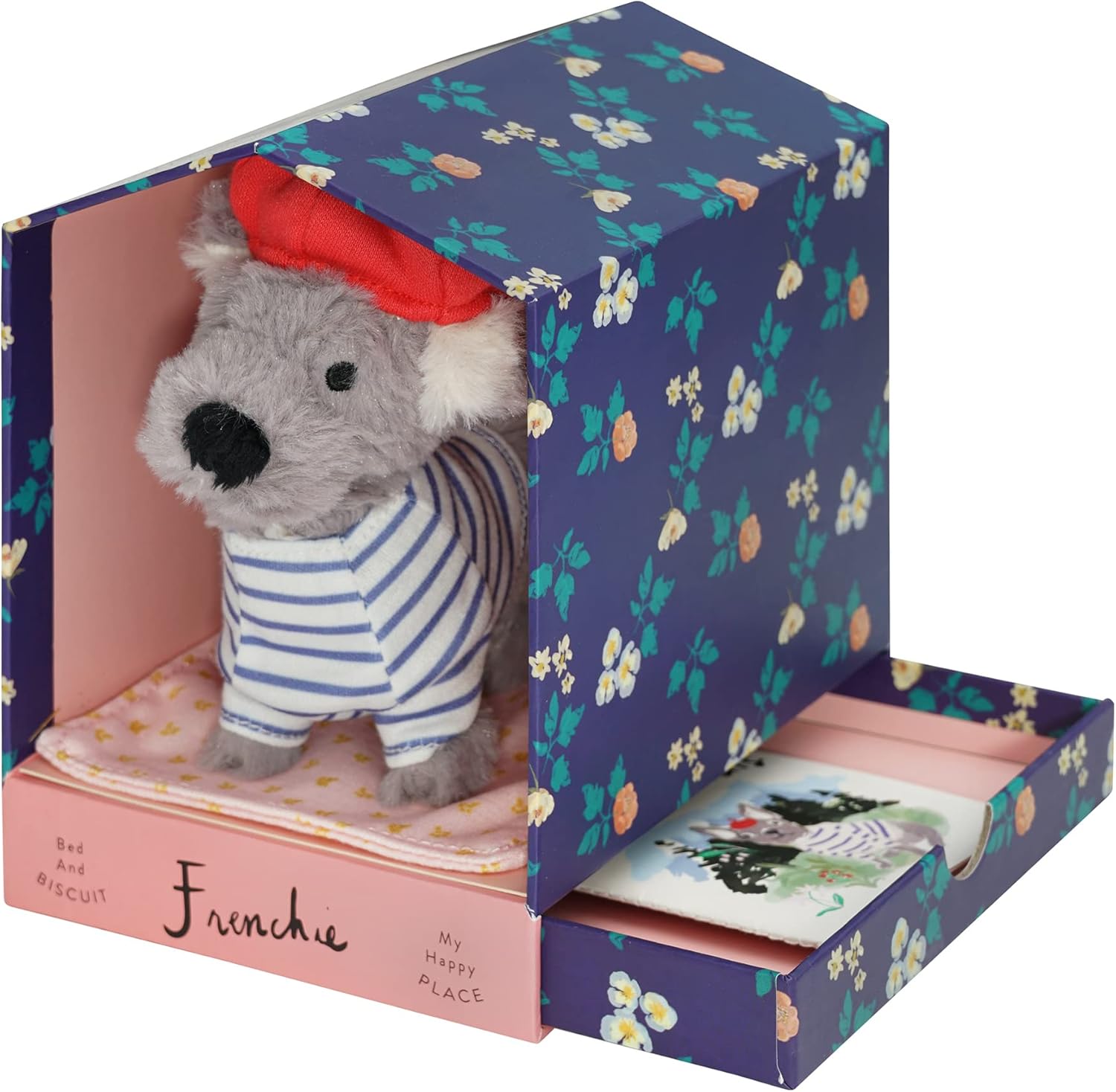 Manhattan Toy Bed & Biscuit Frenchie – Casa de perro de peluche con mini-libro de cuentos en cajón oculto