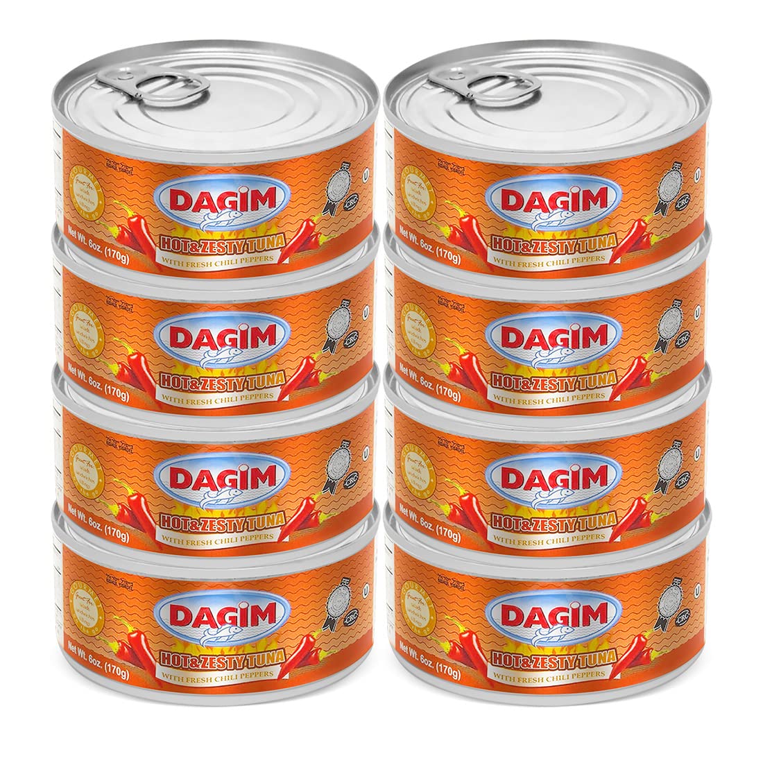 Dagim Atún enlatado caliente y picante con chiles frescos 6 oz – Kosher, paquete de 8