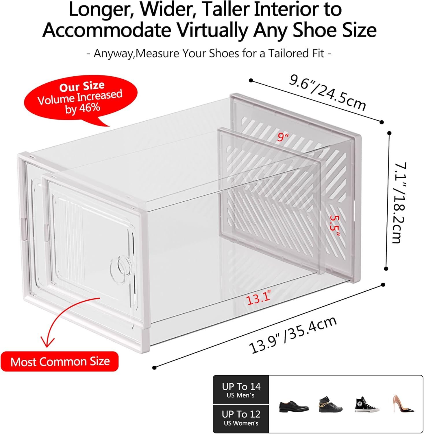 Organizador grande de zapatos, paquete de 8, tiene capacidad para hasta 12 pares de zapatero más grueso con divisores interiores extraíbles para