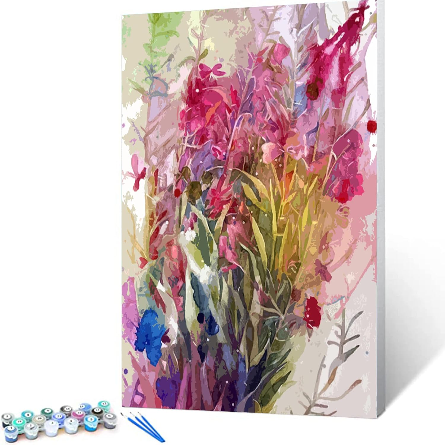 Pintura por números para adultos principiantes, flores coloridas, pintura por números sobre lienzo con pinceles y pigmento acrílico, fácil de pintar