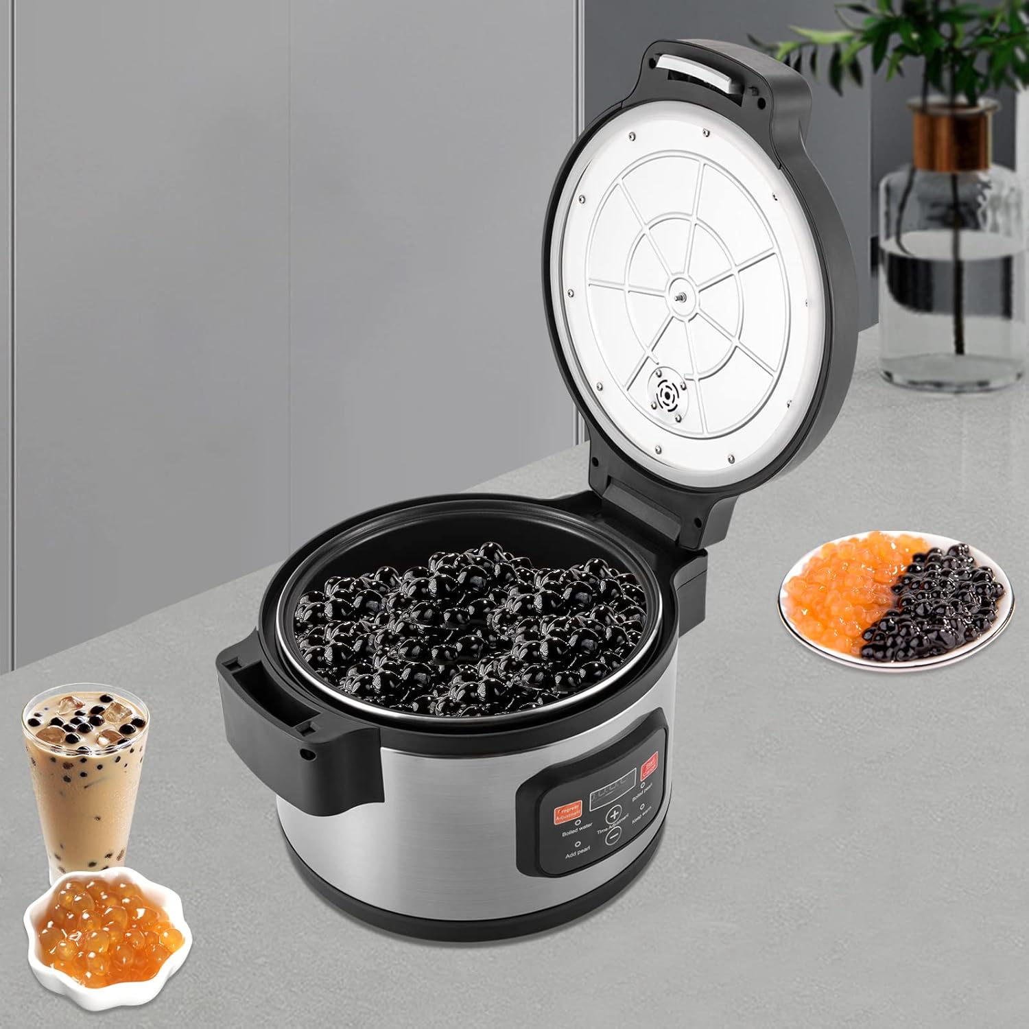 Boba Cooker comercial de 3.17 galones Boba Pot automático Pearl Pot Tapioca Olla para té Boba y té de burbujas y té de leche Pantalla táctil 110V