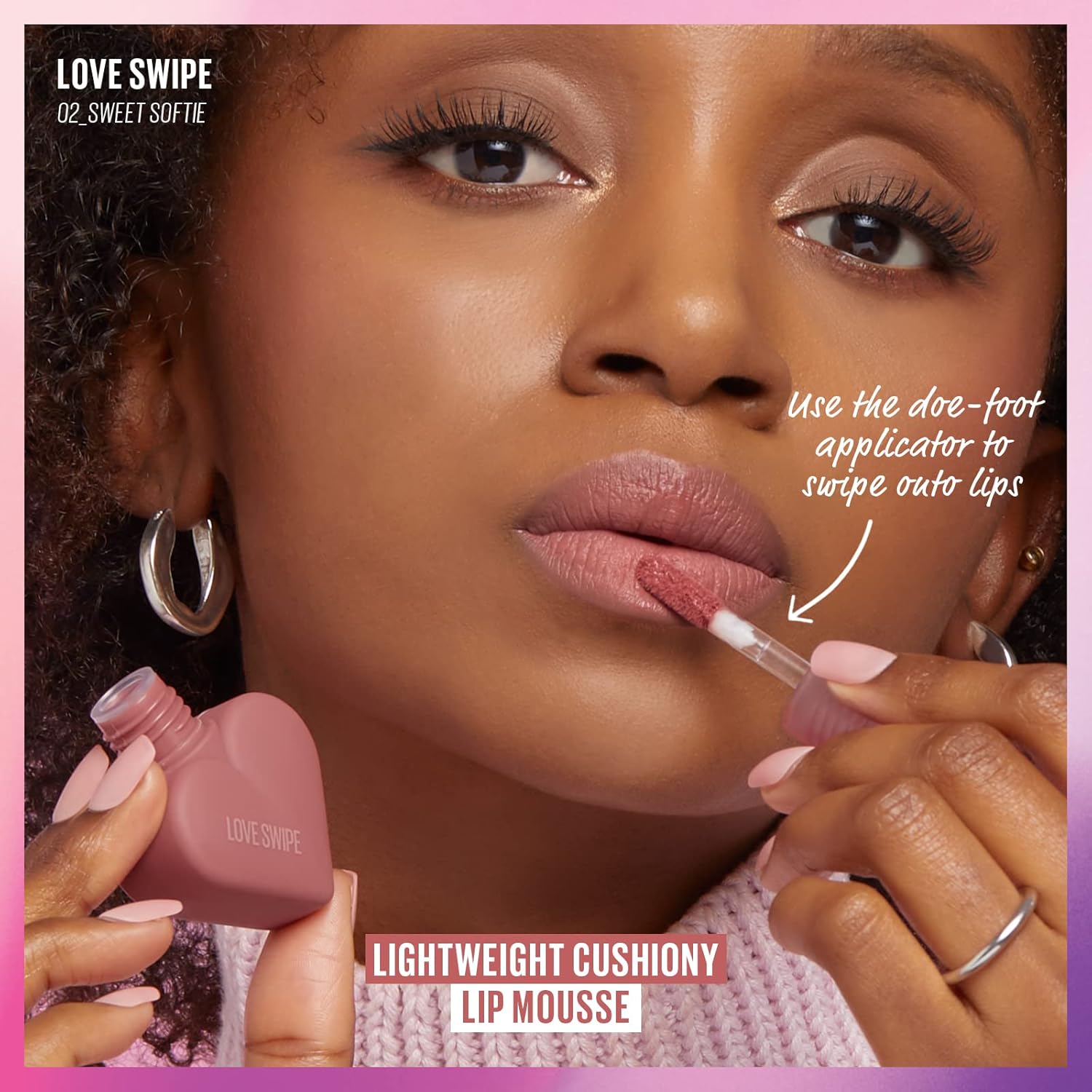 Kaja Lip Mousse – Love Swipe  con aceite de semilla de frambuesa y vitamina E, construible, mezclable, hidratante, acabado aterciopelado, 04
